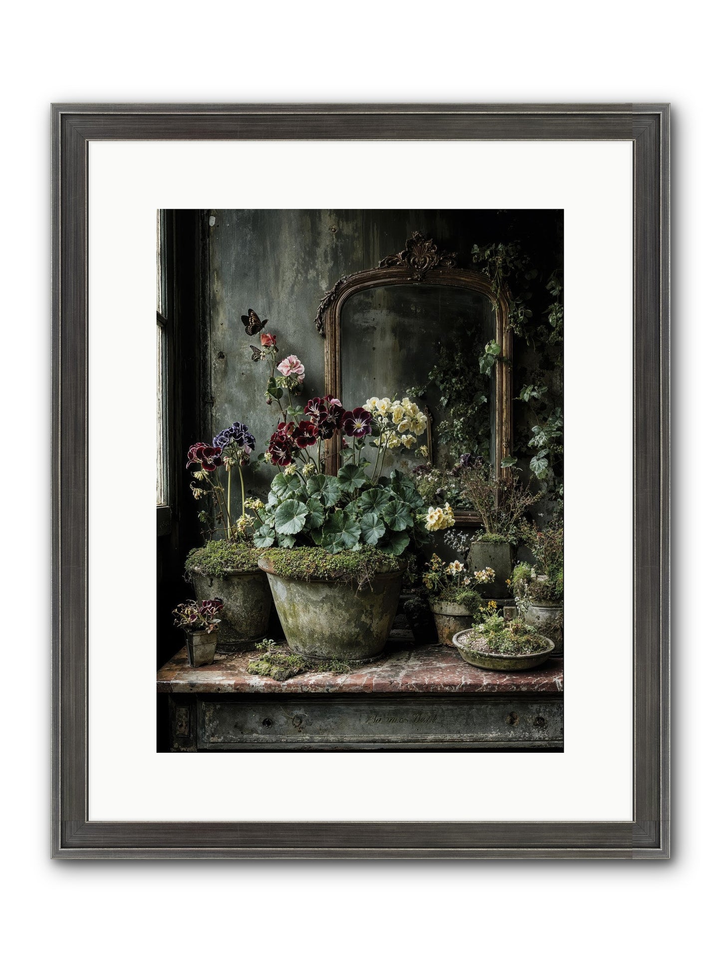 Jardinscript Framed Print - Slimwoods Black/Silver 12x16