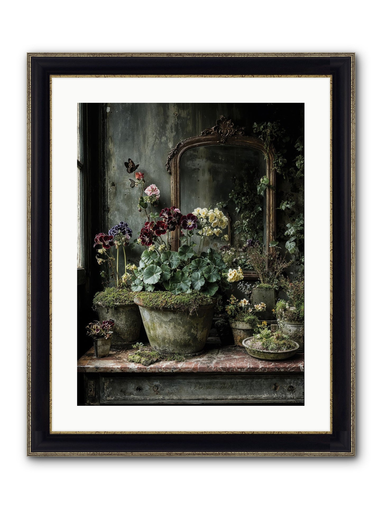 Jardinscript Framed Print - Black & Gold 18x24