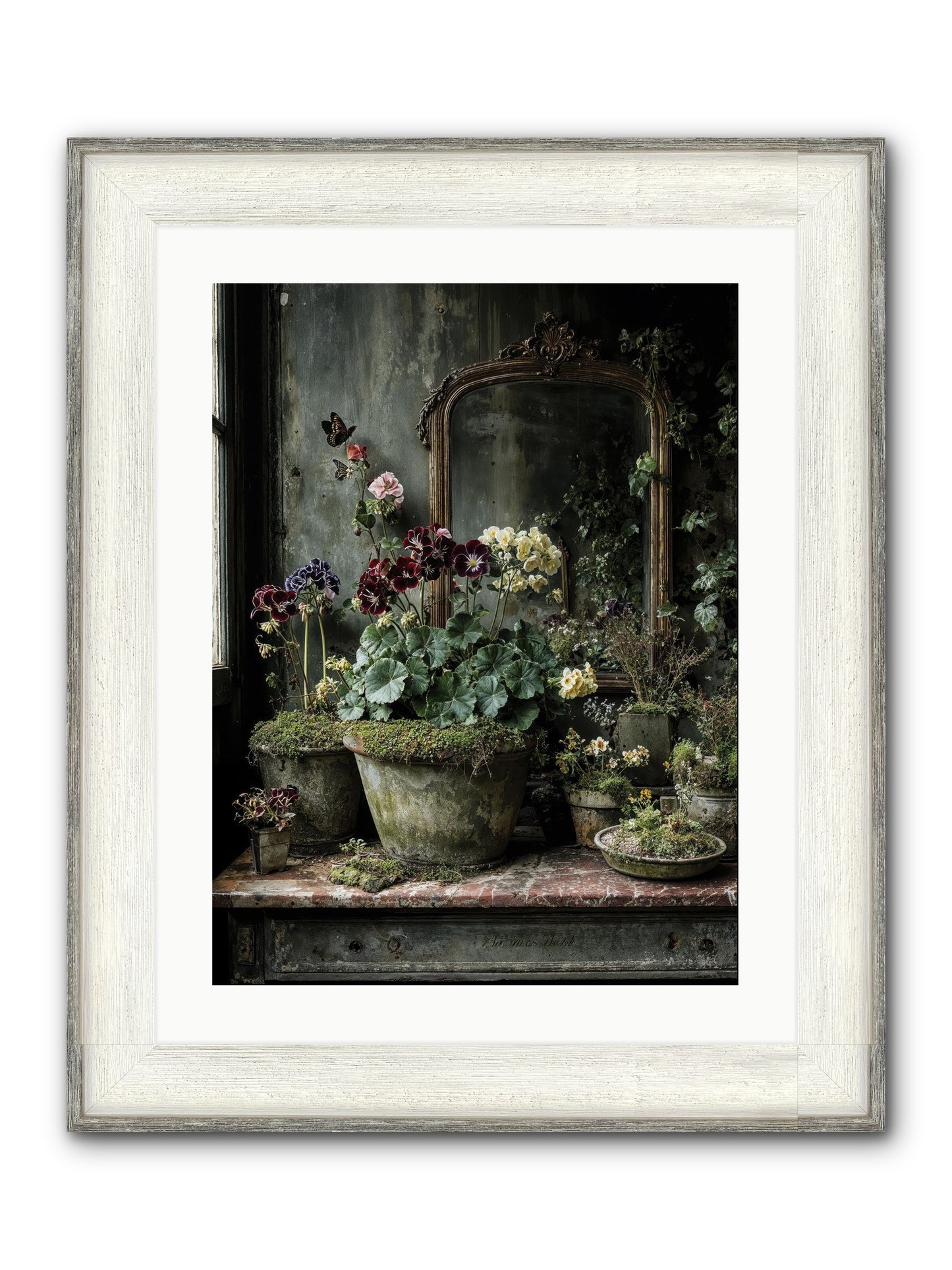 Jardinscript Framed Print - Driftwood White 18x24