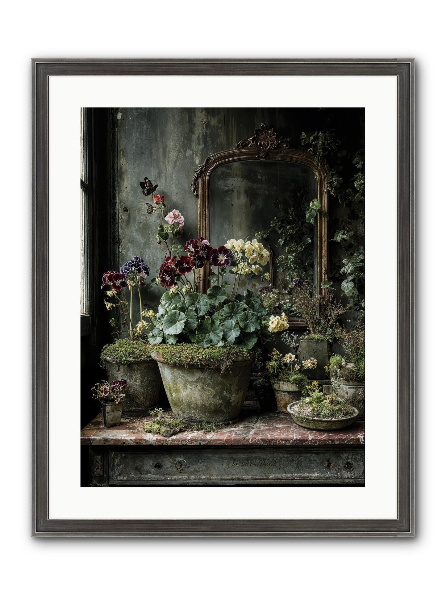 Jardinscript Framed Print - Slimwoods Black/Silver 18x24