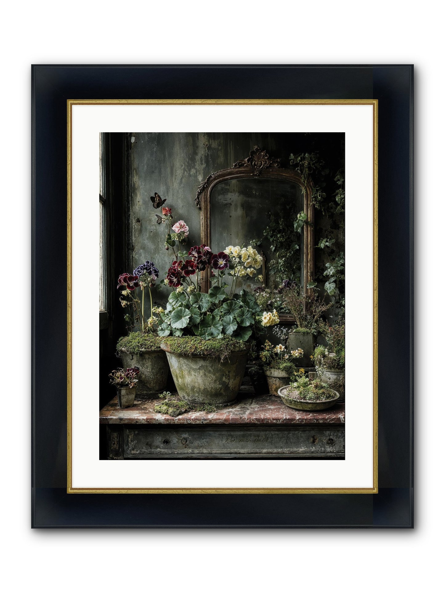 Jardinscript Framed Print - Wide Black w/Gold 18x24
