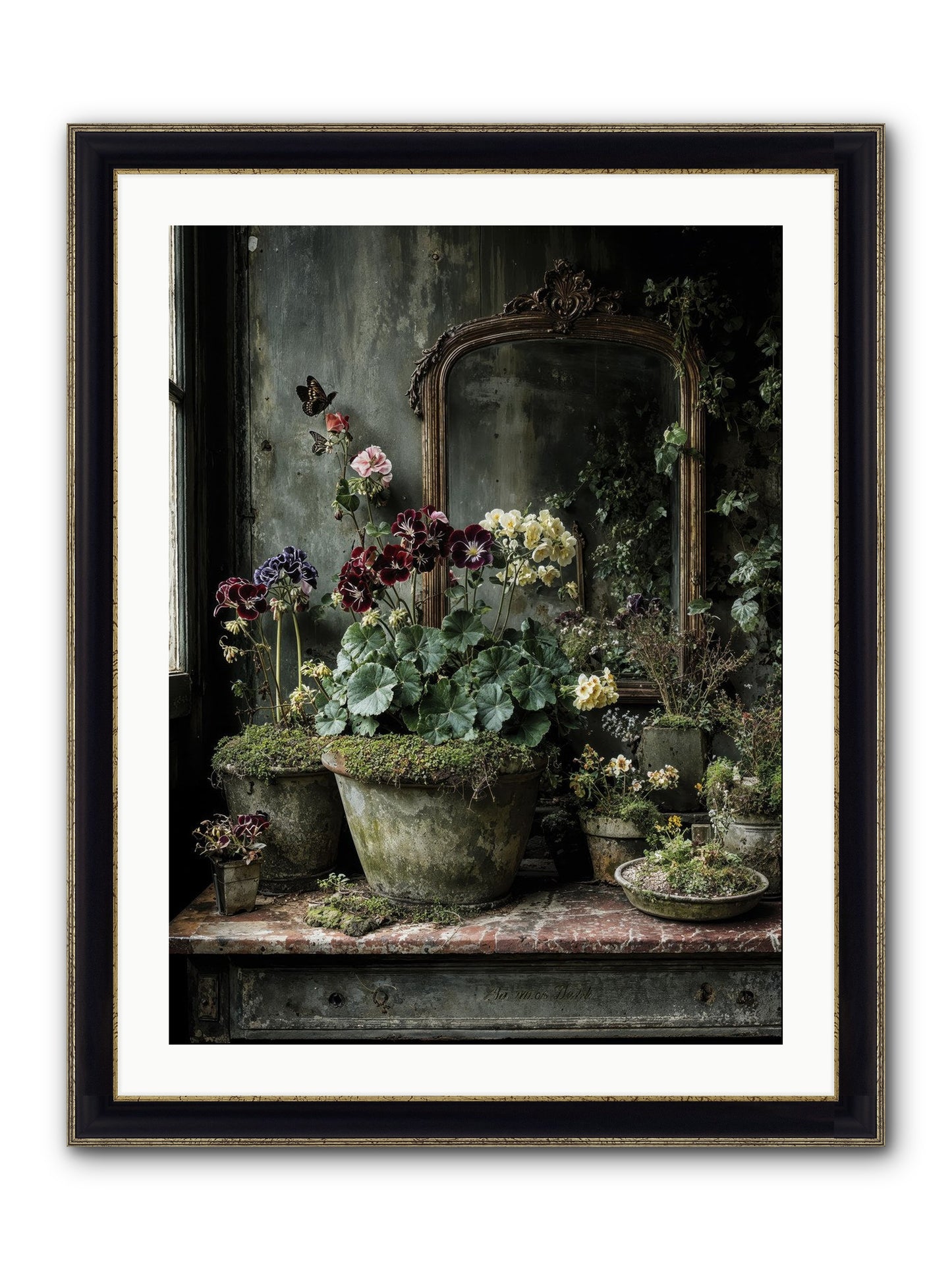 Jardinscript Framed Print - Black & Gold 24x32