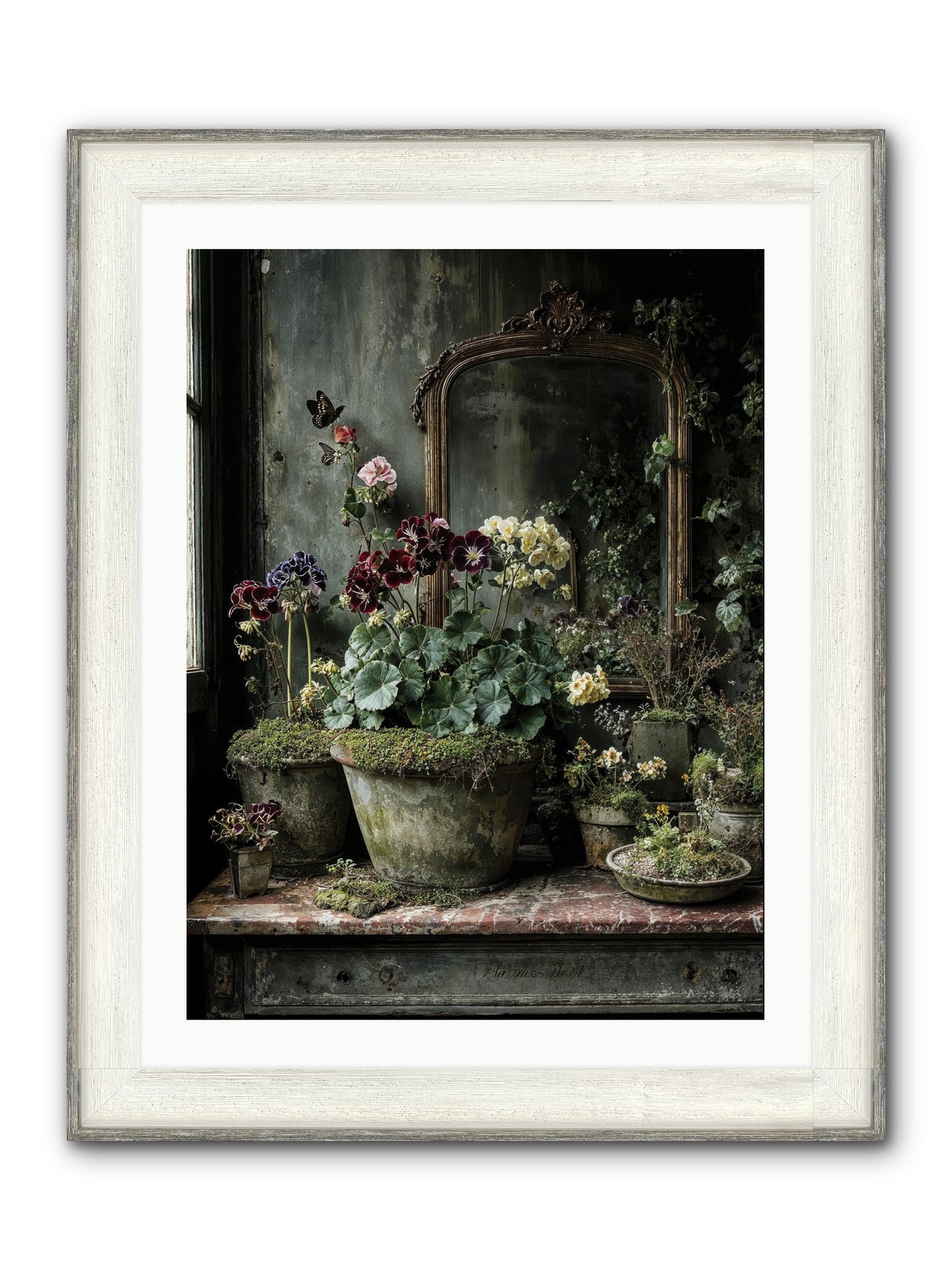 Jardinscript Framed Print - Driftwood White 24x32