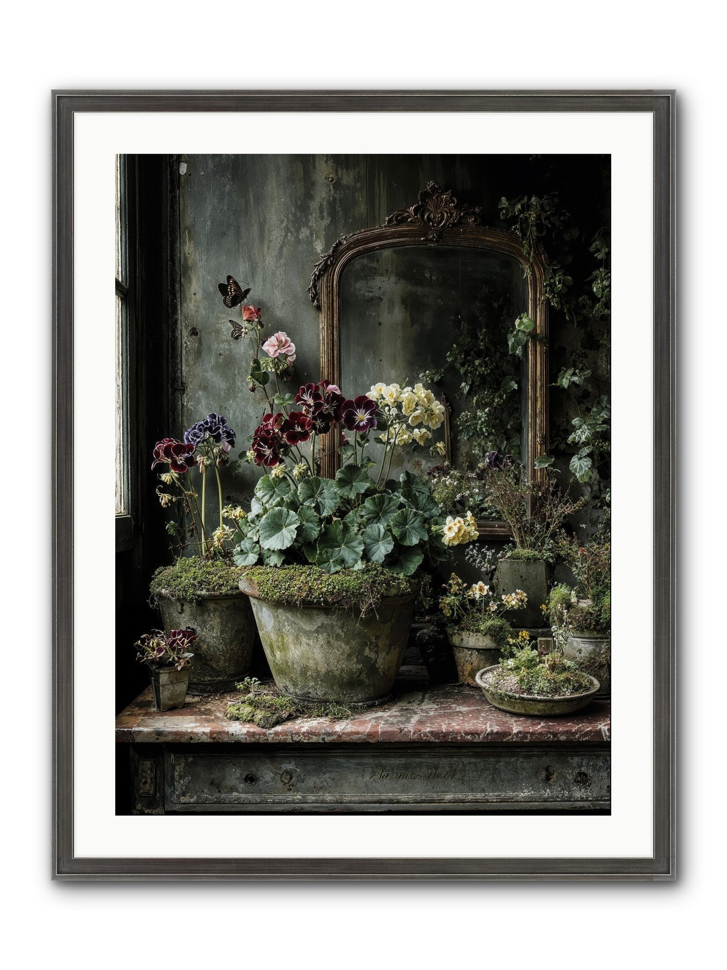 Jardinscript Framed Print - Slimwoods Black/Silver 24x32