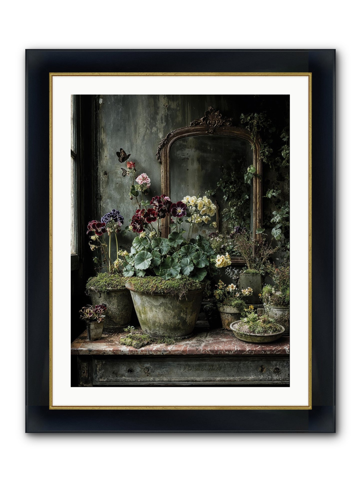 Jardinscript Framed Print - Wide Black w/Gold 24x32