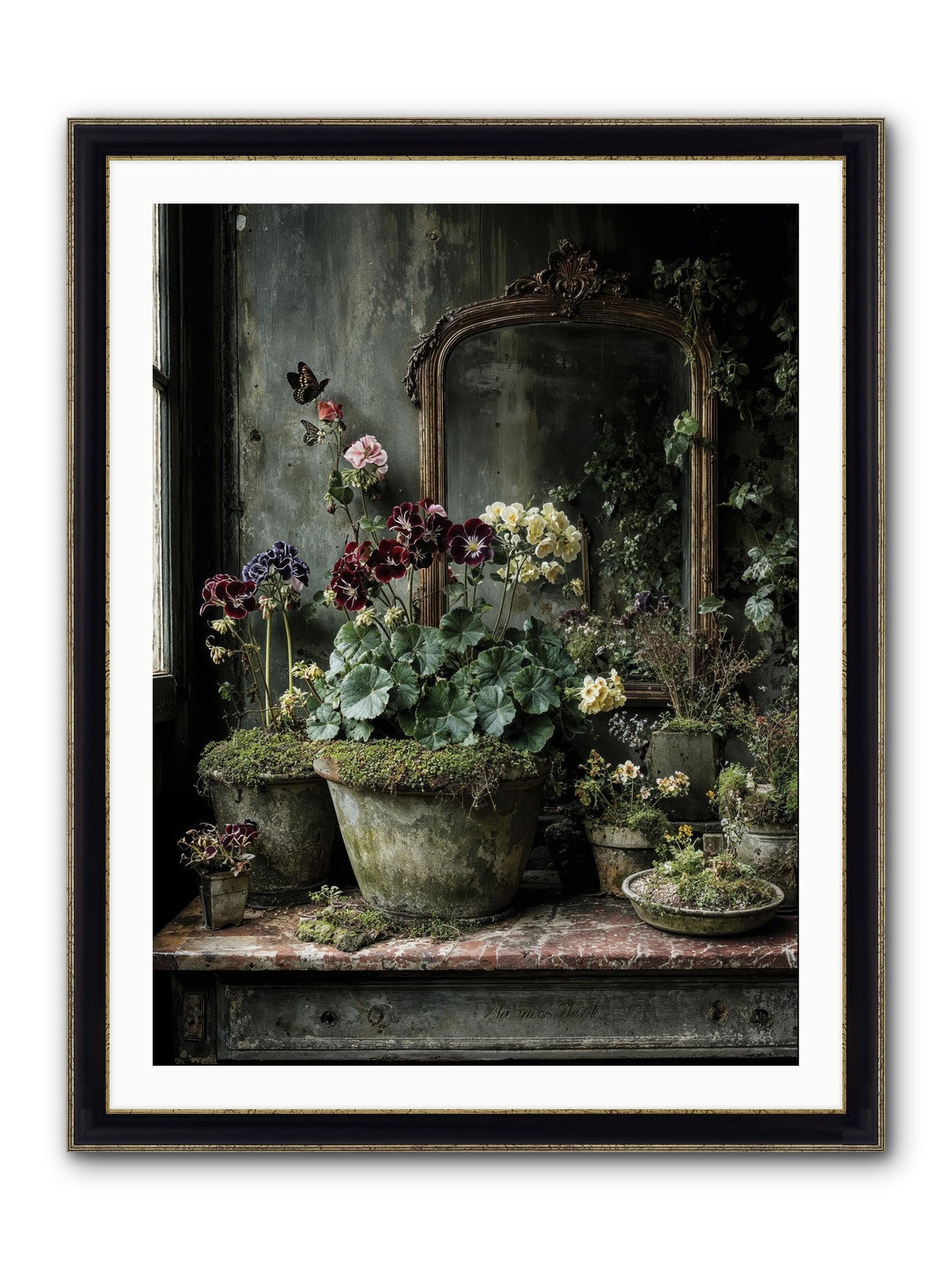 Jardinscript Framed Print - Black & Gold 30x40