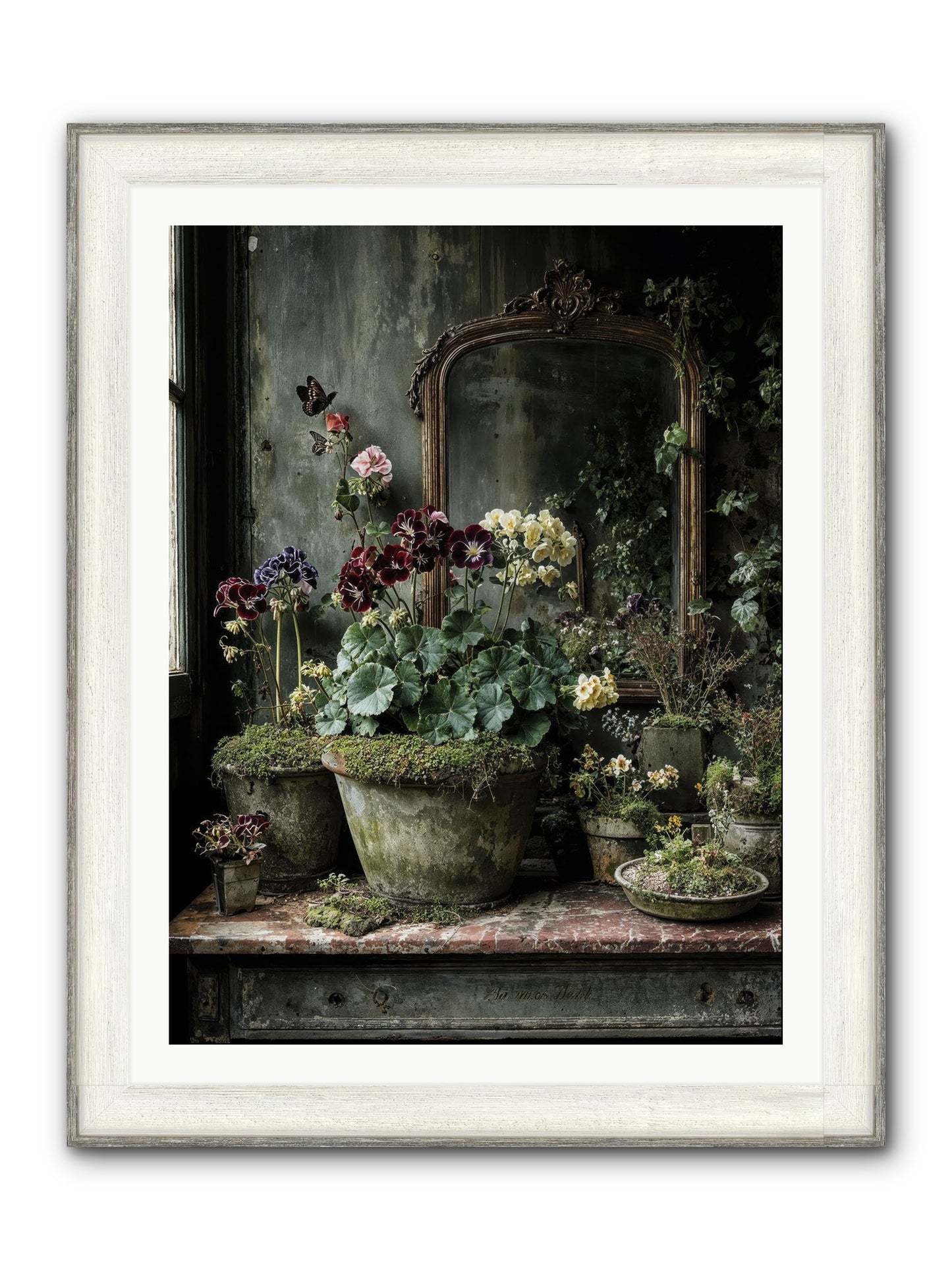 Jardinscript Framed Print - Driftwood White 30x40