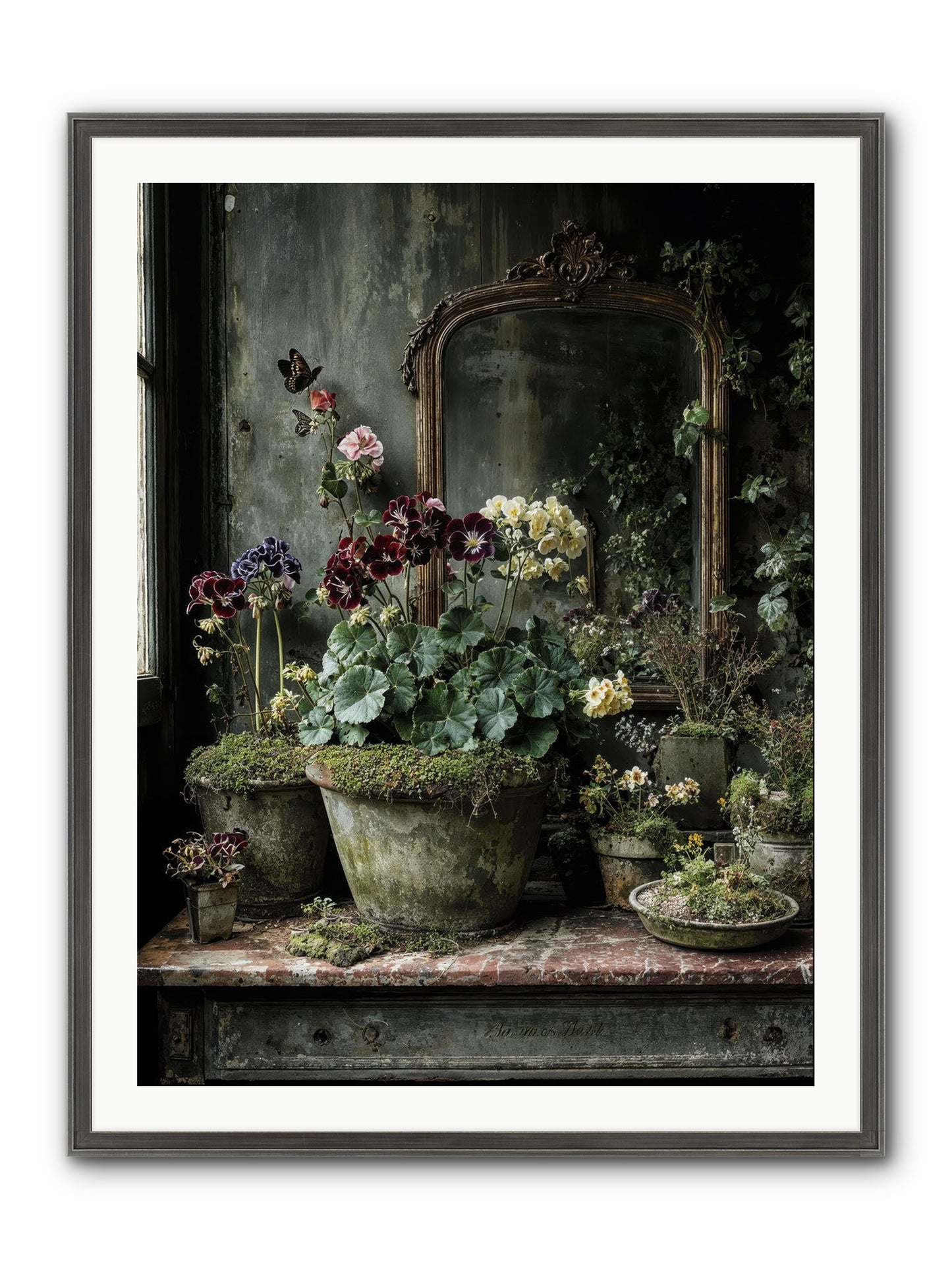 Jardinscript Framed Print - Slimwoods Black/Silver 30x40
