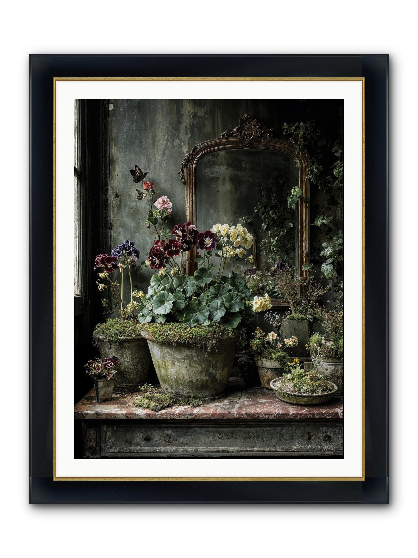 Jardinscript Framed Print - Wide Black w/Gold 30x40