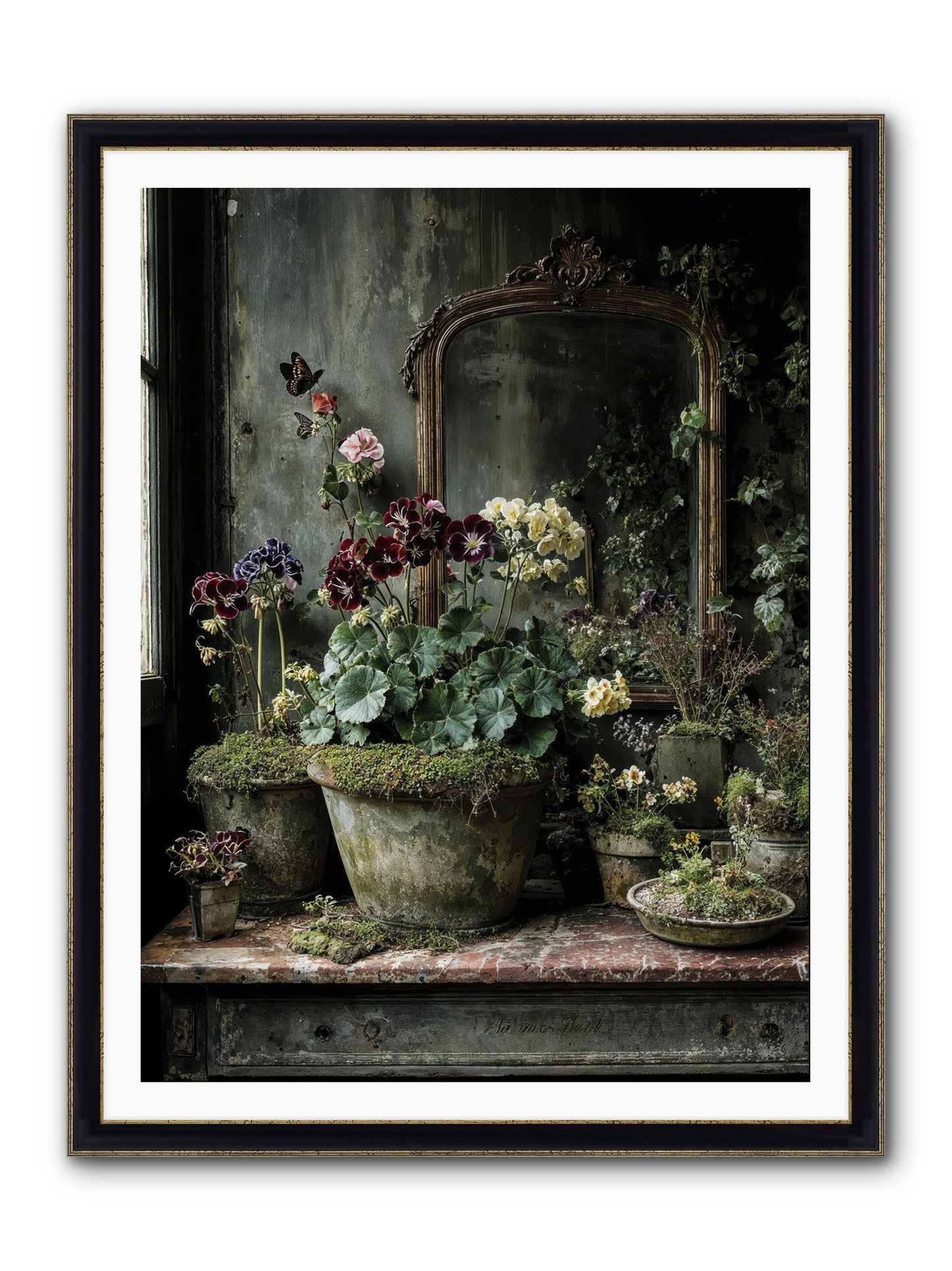 Jardinscript Framed Print - Black & Gold 36x48
