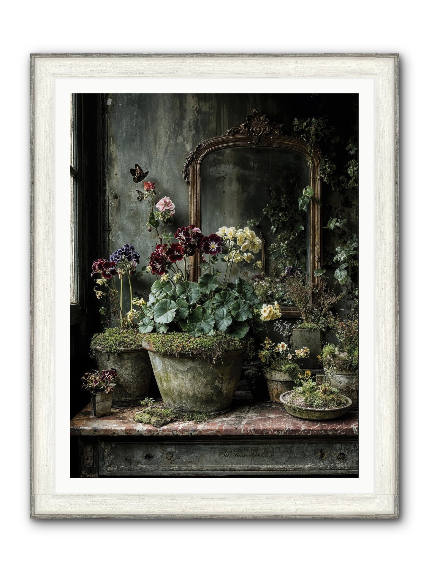 Jardinscript Framed Print - Driftwood White 36x48