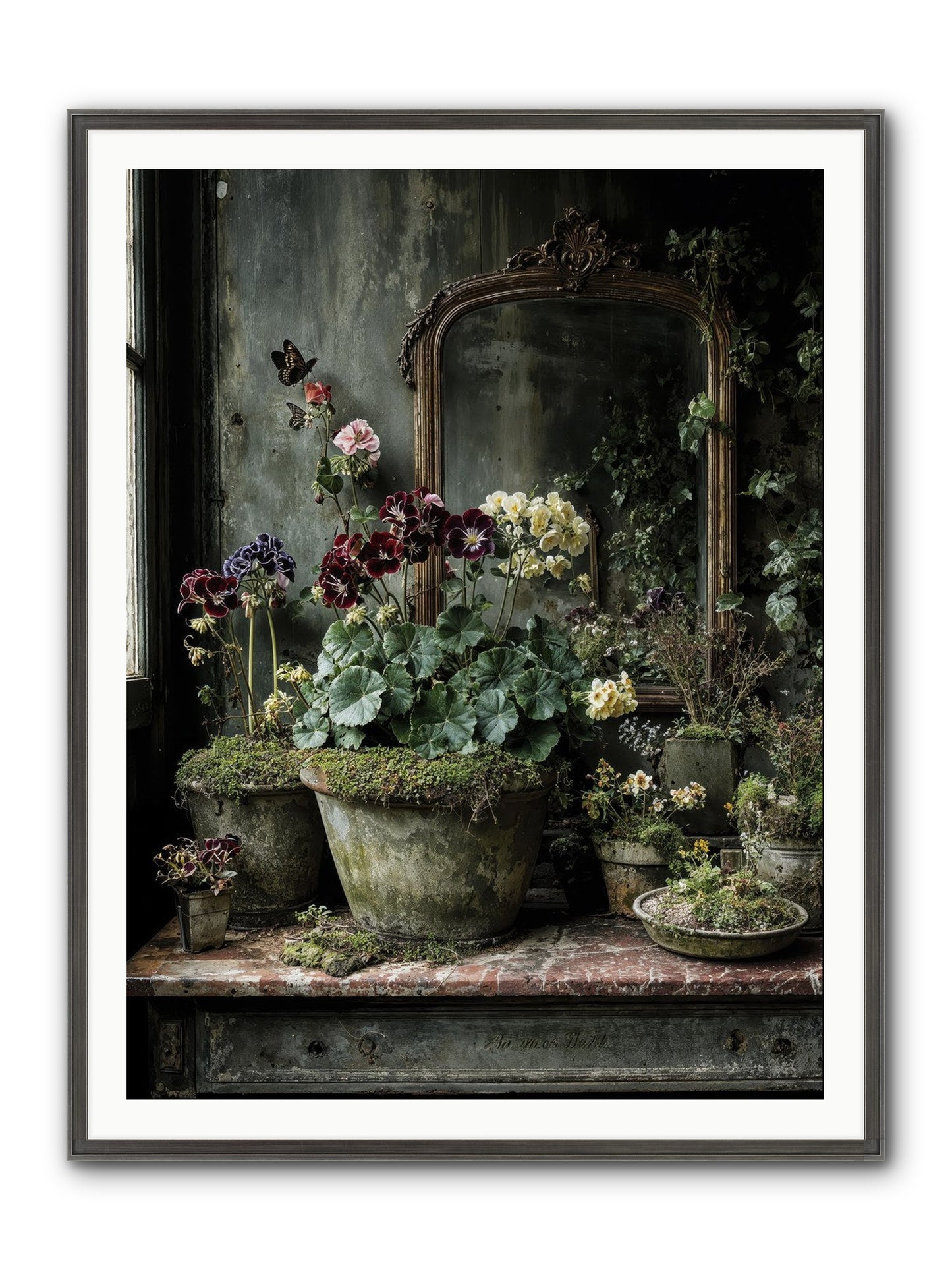 Jardinscript Framed Print - Slimwoods Black/Silver 36x48