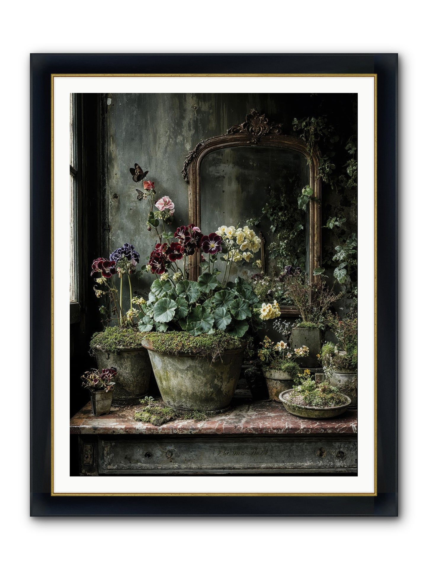 Jardinscript Framed Print - Wide Black w/Gold 36x48