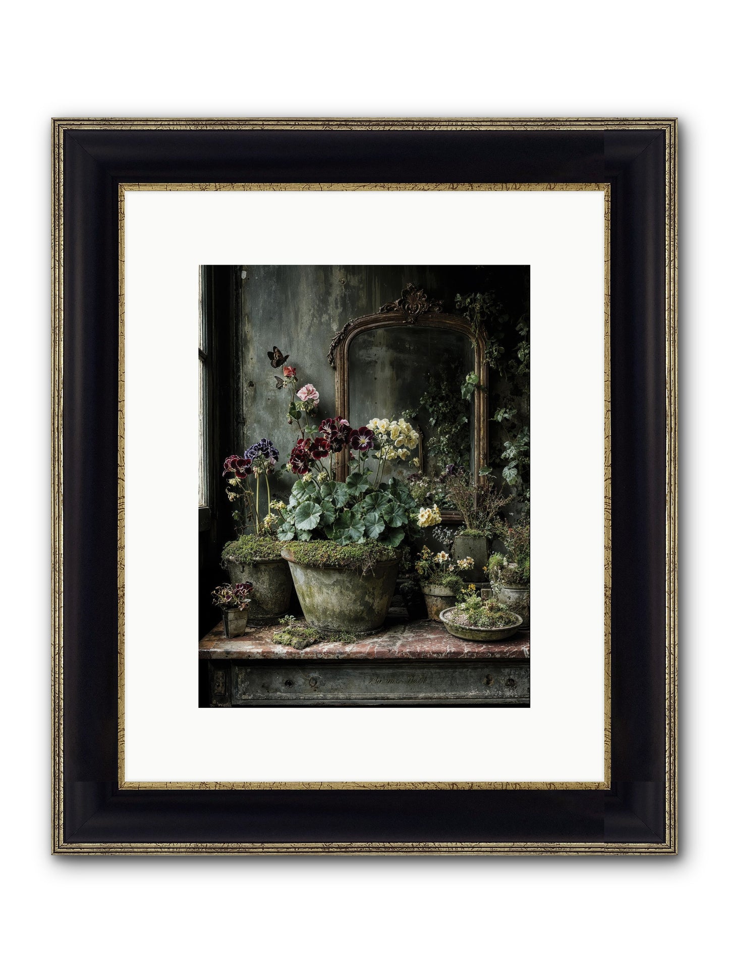 Jardinscript Framed Print - Black & Gold 9x12