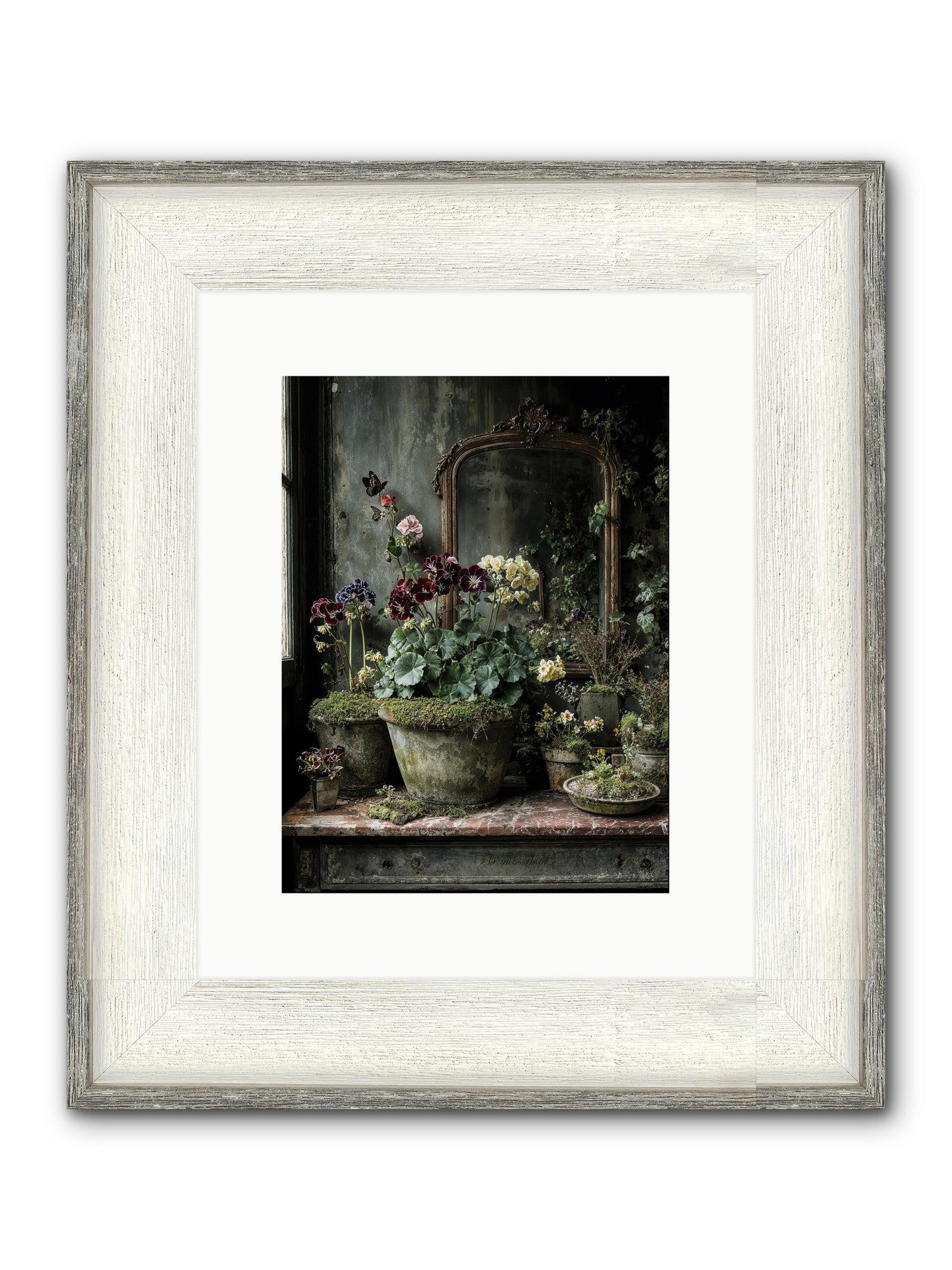 Jardinscript Framed Print - Driftwood White 9x12