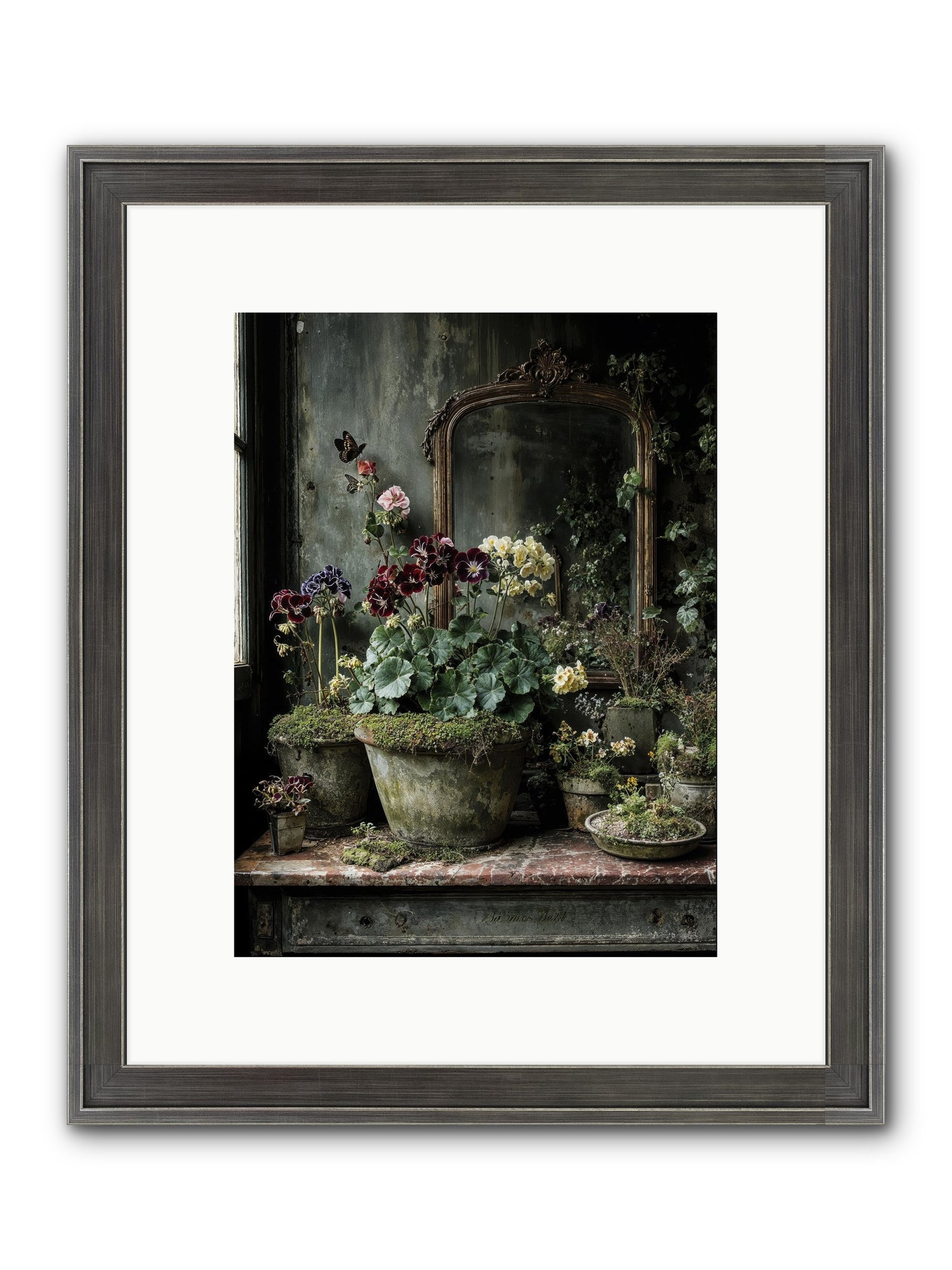 Jardinscript Framed Print - Slimwoods Black/Silver 9x12