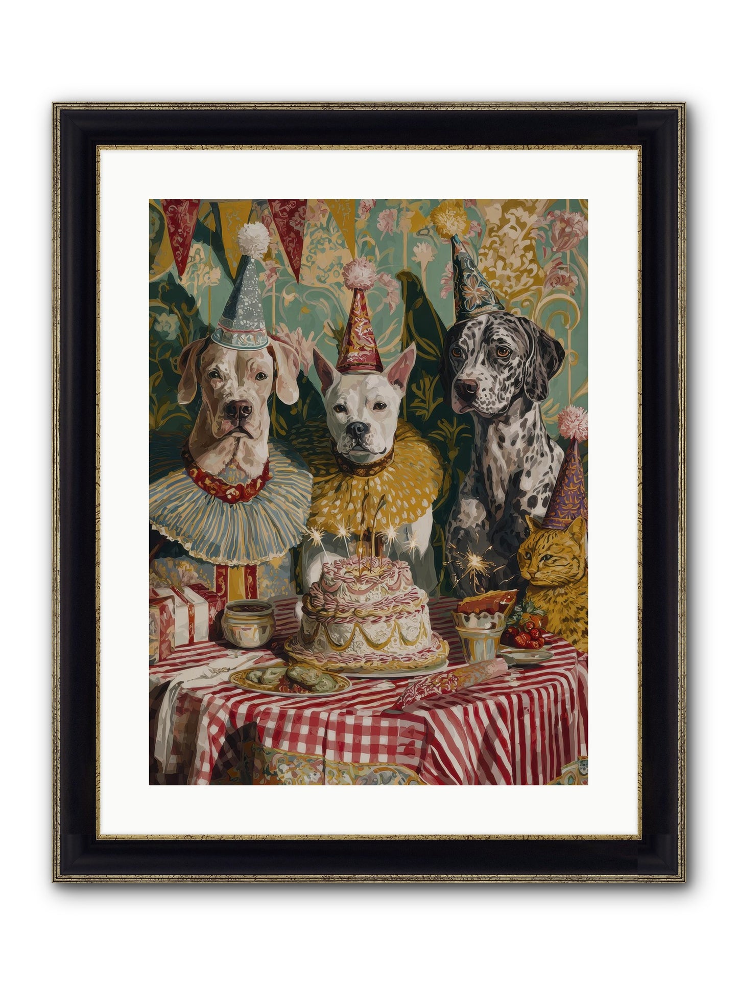 Jubilant Gathering At Teatime Framed Print - Black & Gold 18x24