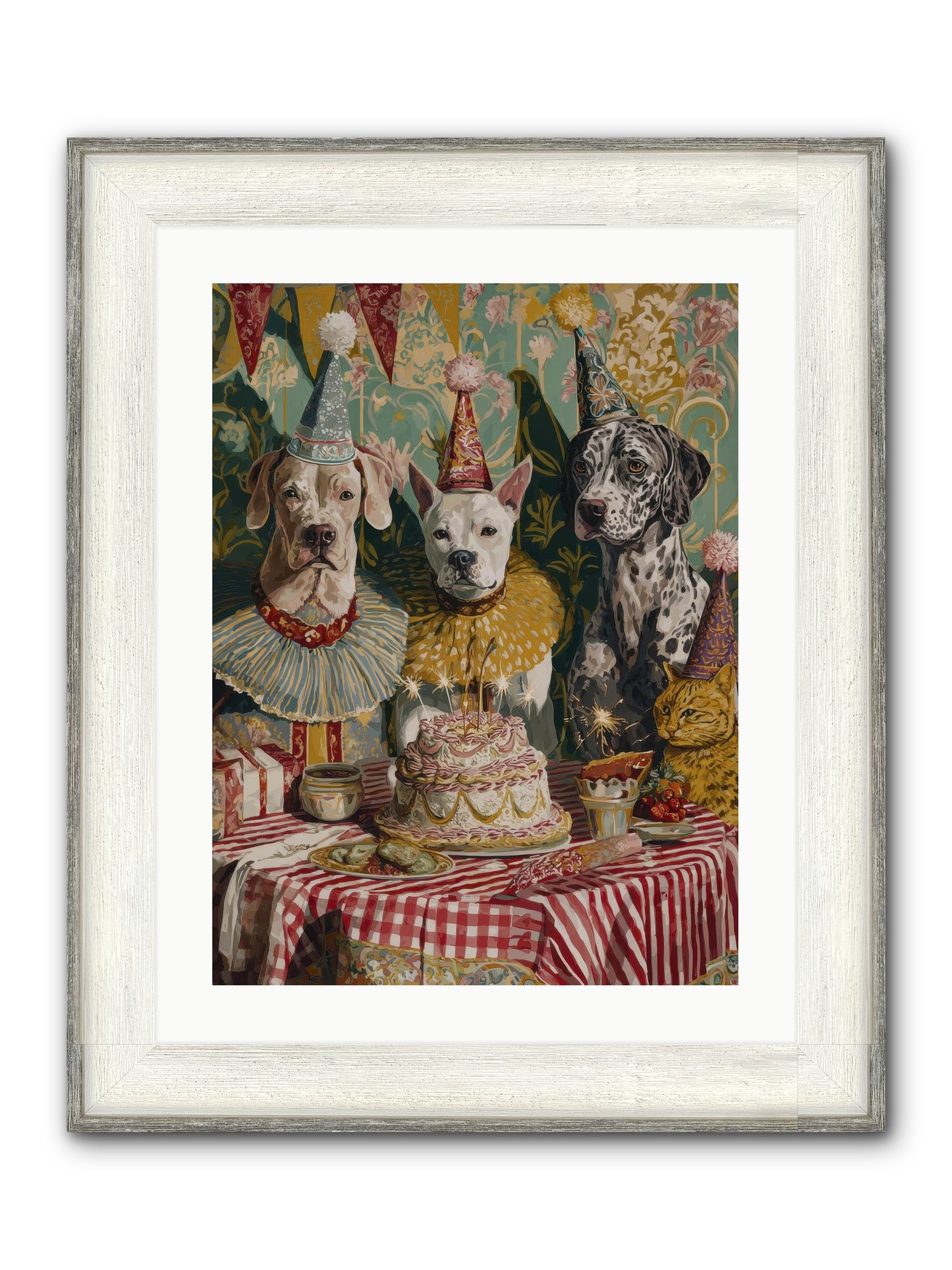 Jubilant Gathering At Teatime Framed Print - Driftwood White 18x24