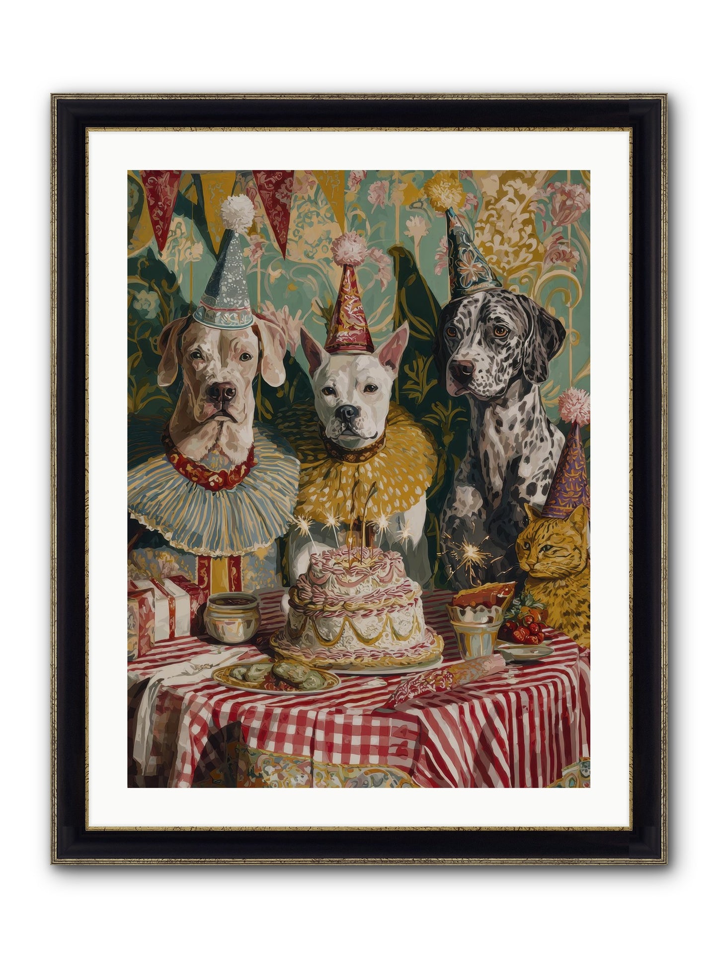 Jubilant Gathering At Teatime Framed Print - Black & Gold 24x32