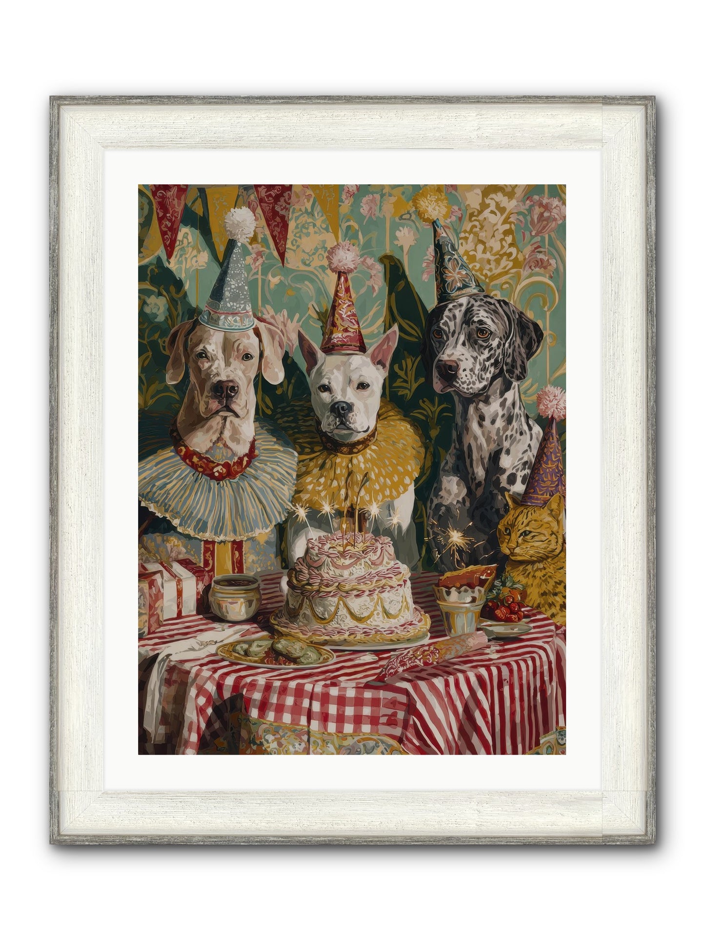 Jubilant Gathering At Teatime Framed Print - Driftwood White 24x32