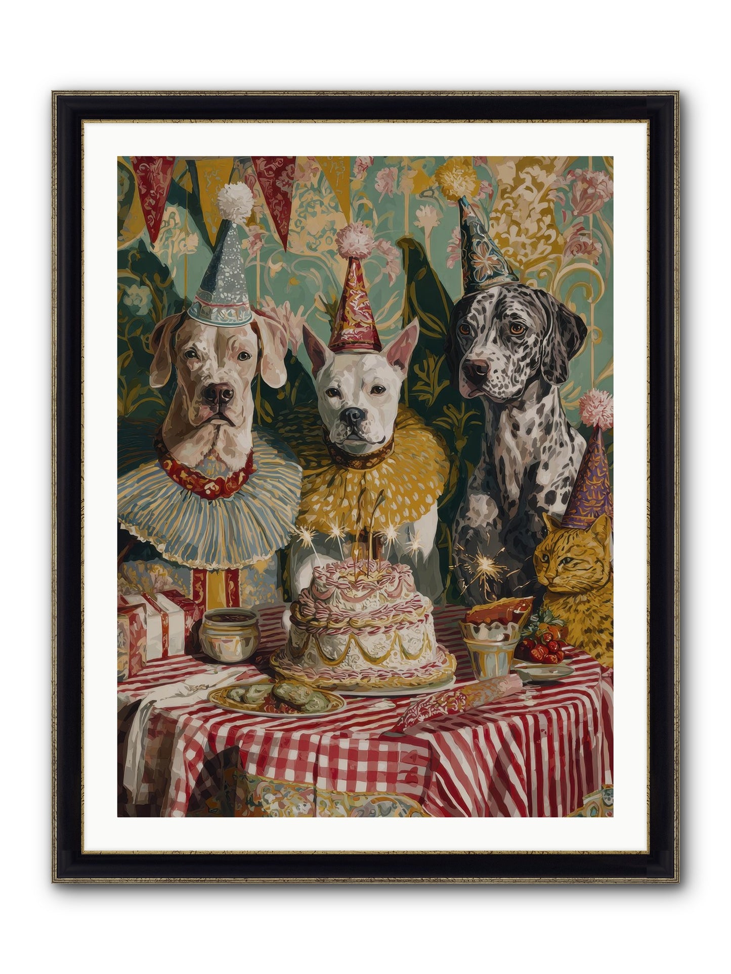 Jubilant Gathering At Teatime Framed Print - Black & Gold 30x40