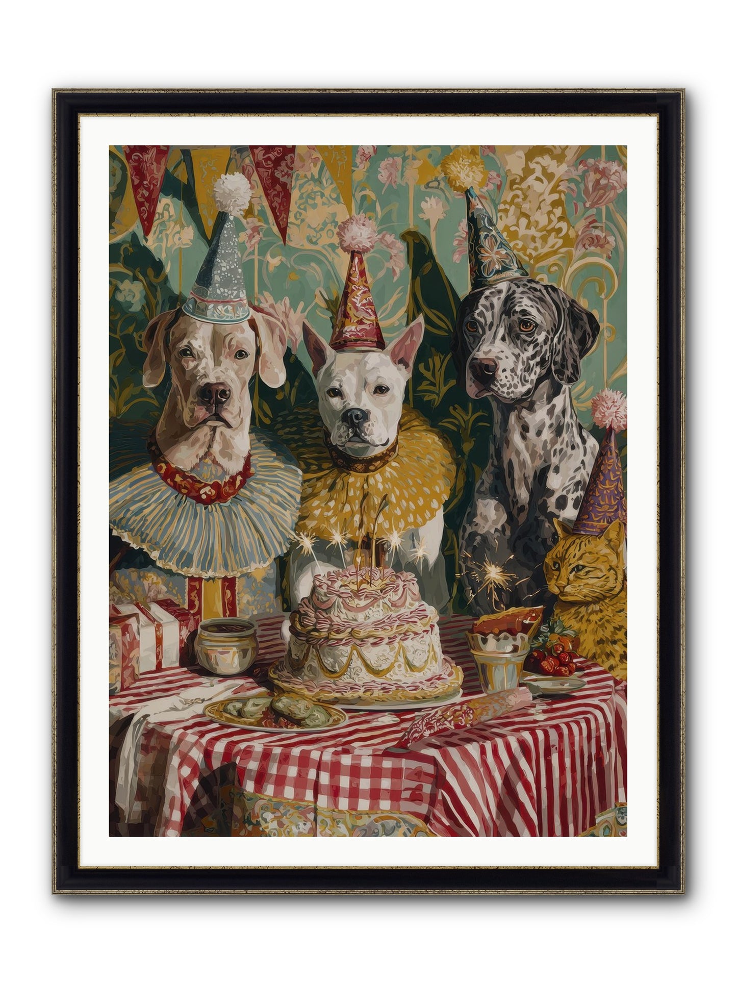 Jubilant Gathering At Teatime Framed Print - Black & Gold 36x48