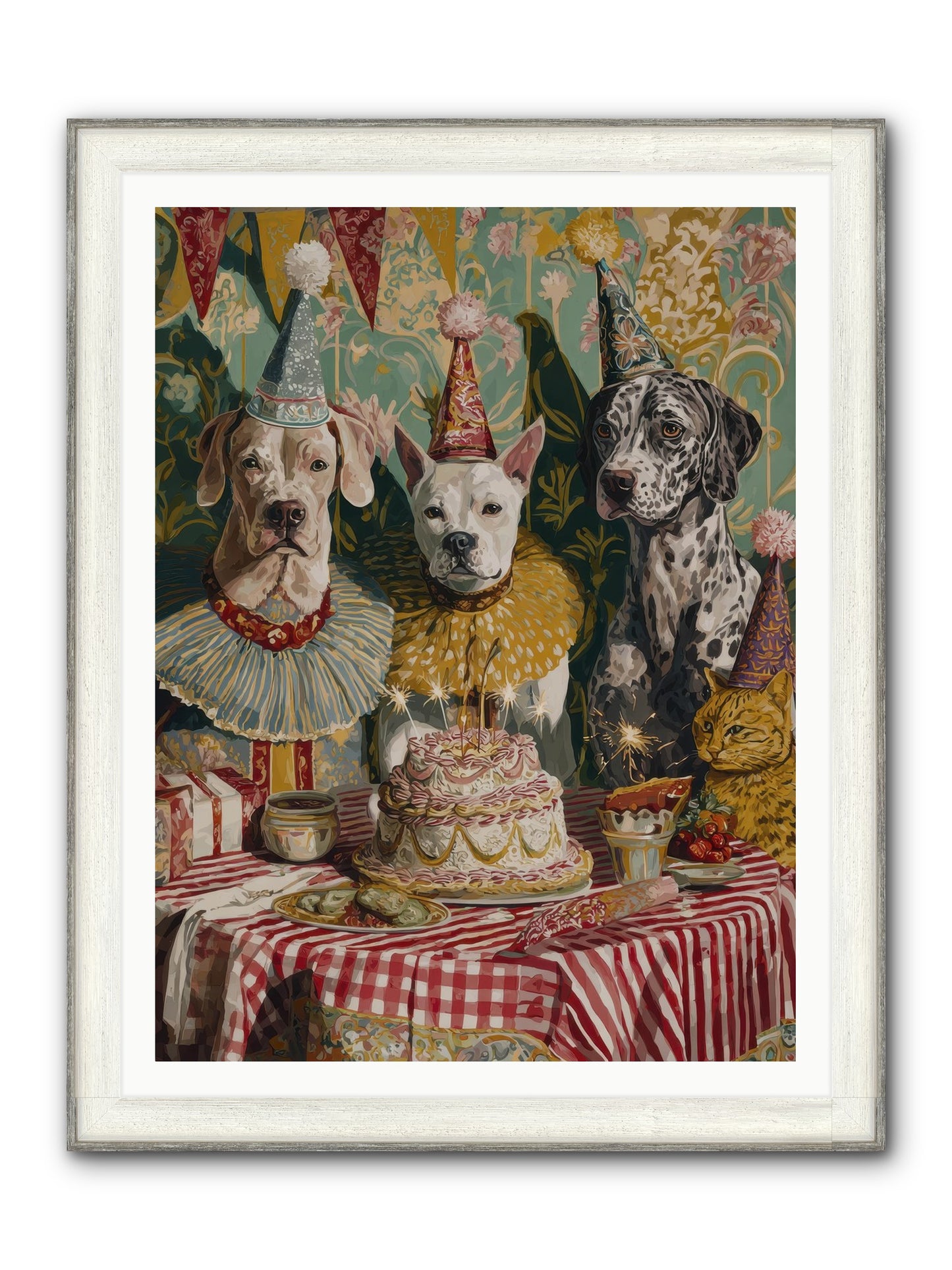 Jubilant Gathering At Teatime Framed Print - Driftwood White 36x48