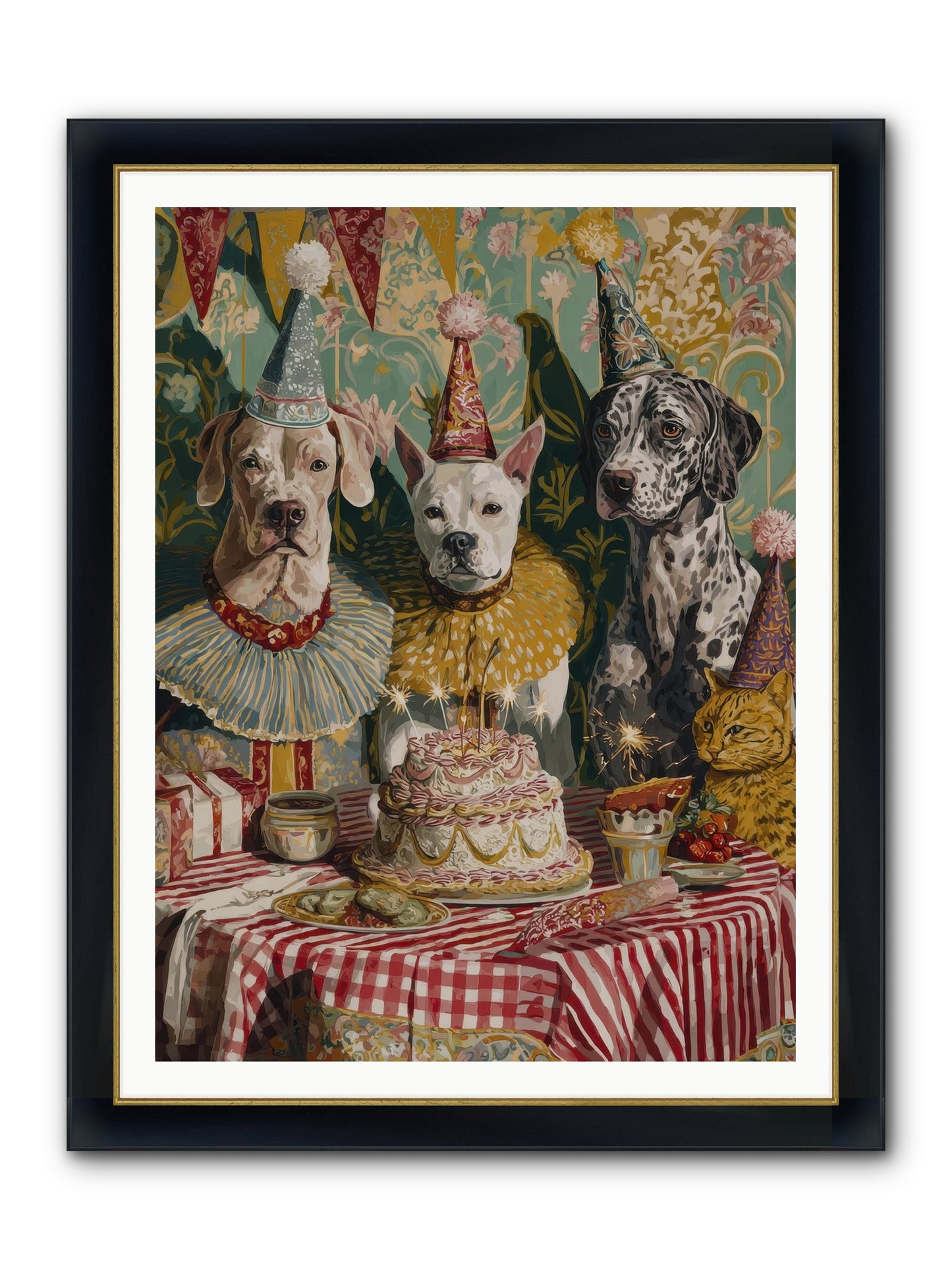Jubilant Gathering At Teatime Framed Print - Wide Black w/Gold 36x48
