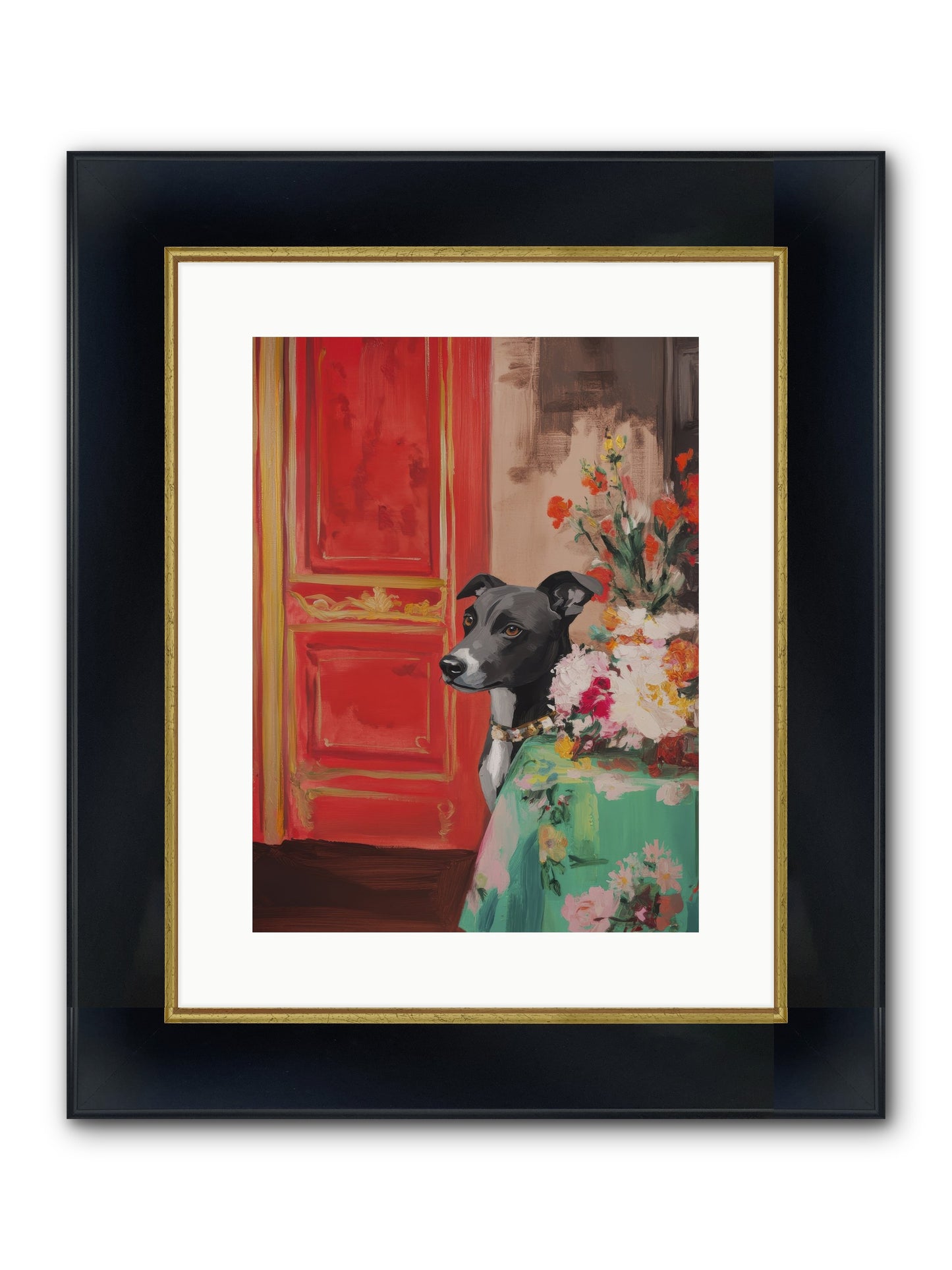 Juniper Grey Framed Print - Wide Black w/Gold 12x16