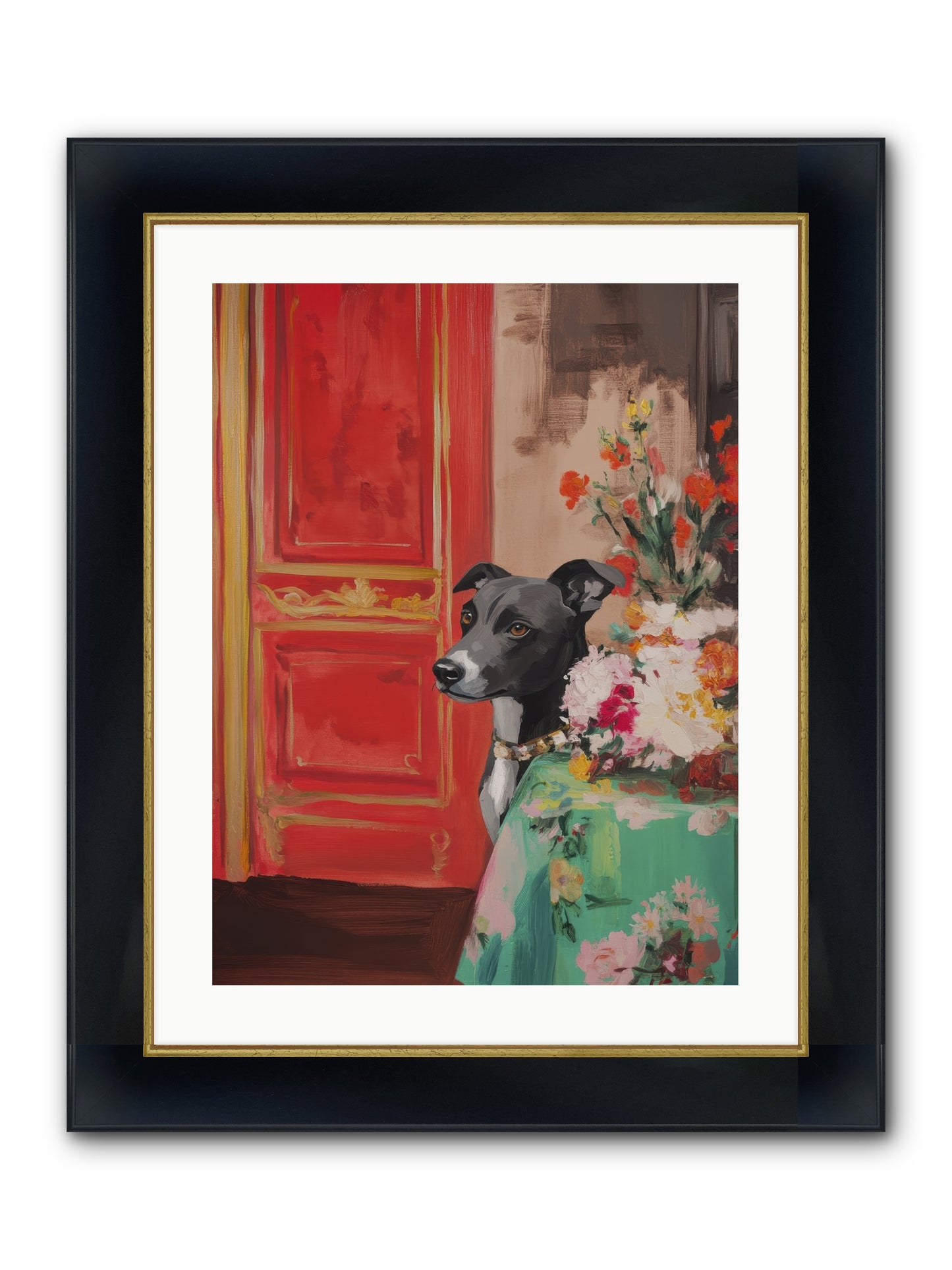 Juniper Grey Framed Print - Wide Black w/Gold 18x24
