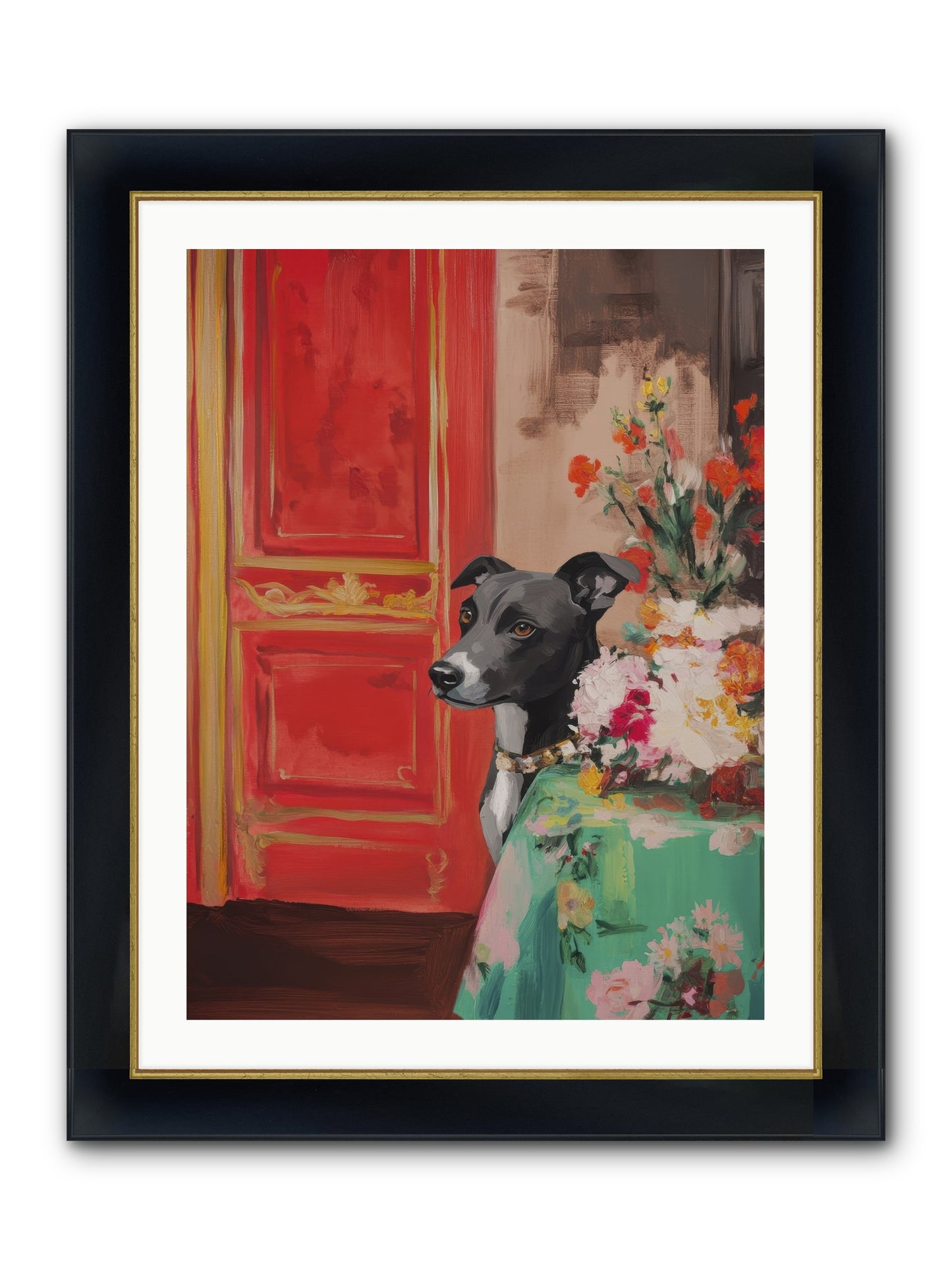 Juniper Grey Framed Print - Wide Black w/Gold 24x32