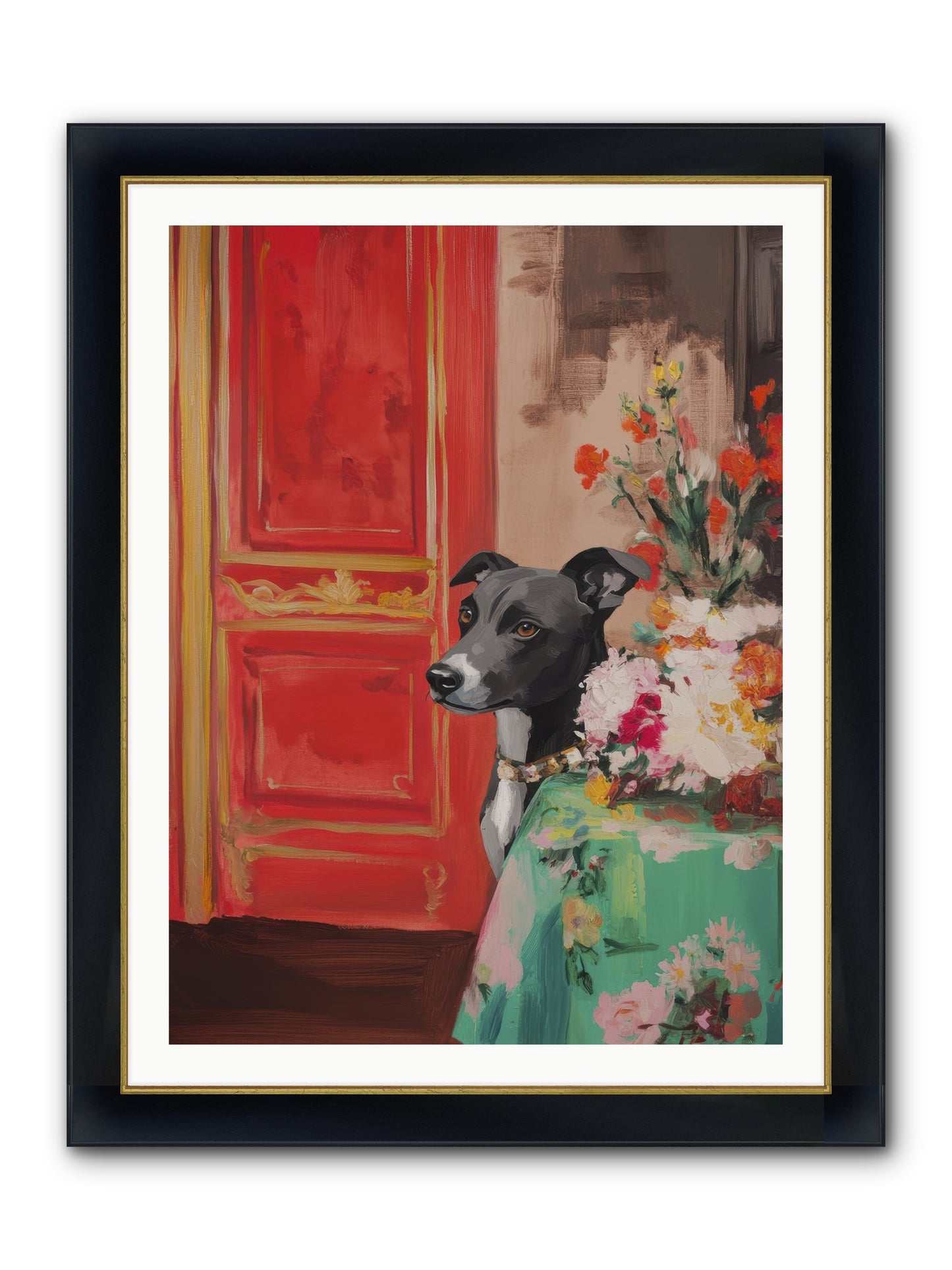 Juniper Grey Framed Print - Wide Black w/Gold 30x40