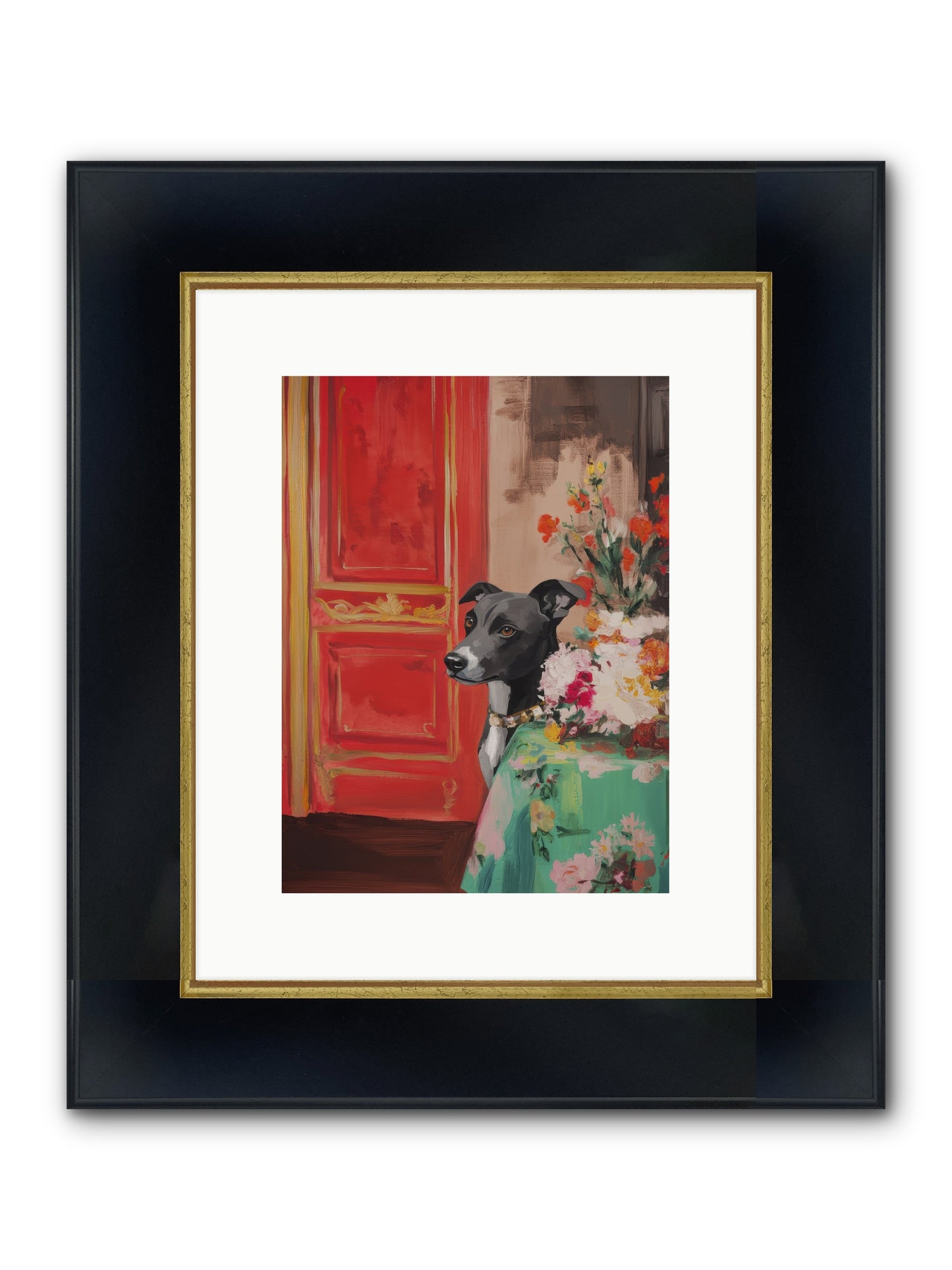 Juniper Grey Framed Print - Wide Black w/Gold 9x12
