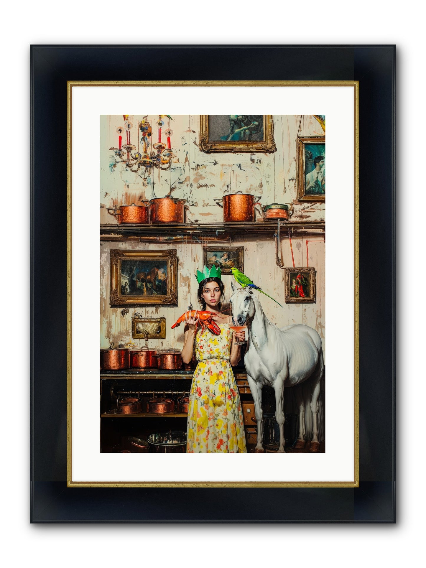 Lady Clementine's Culinary Court Framed Print - Wide Black w/Gold 16x24