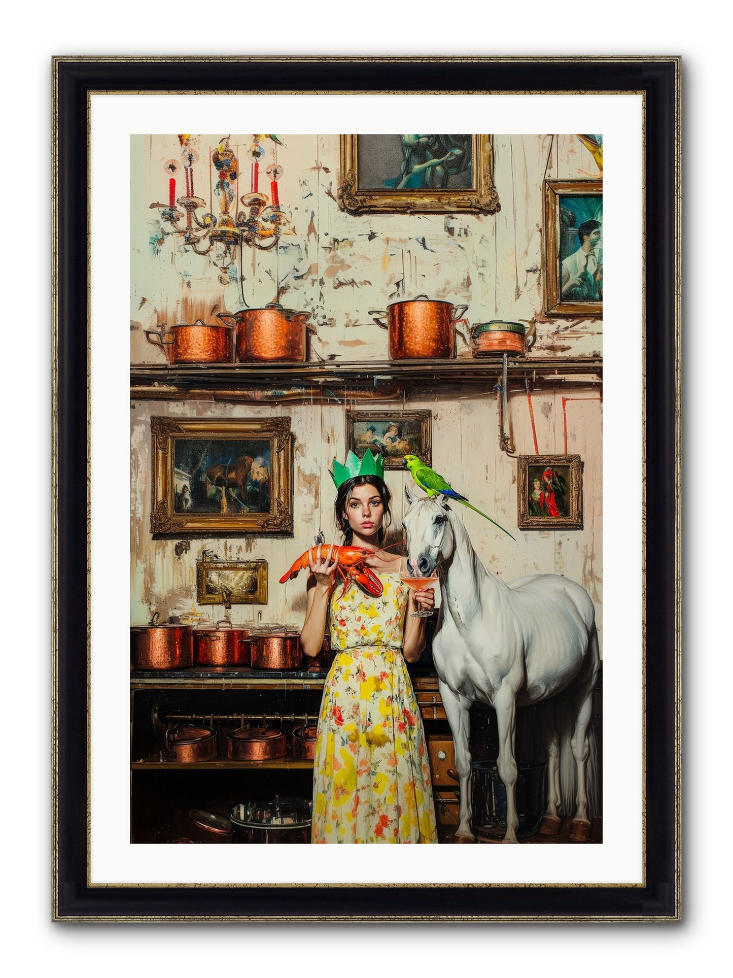 Lady Clementine's Culinary Court Framed Print - Black & Gold 24x36