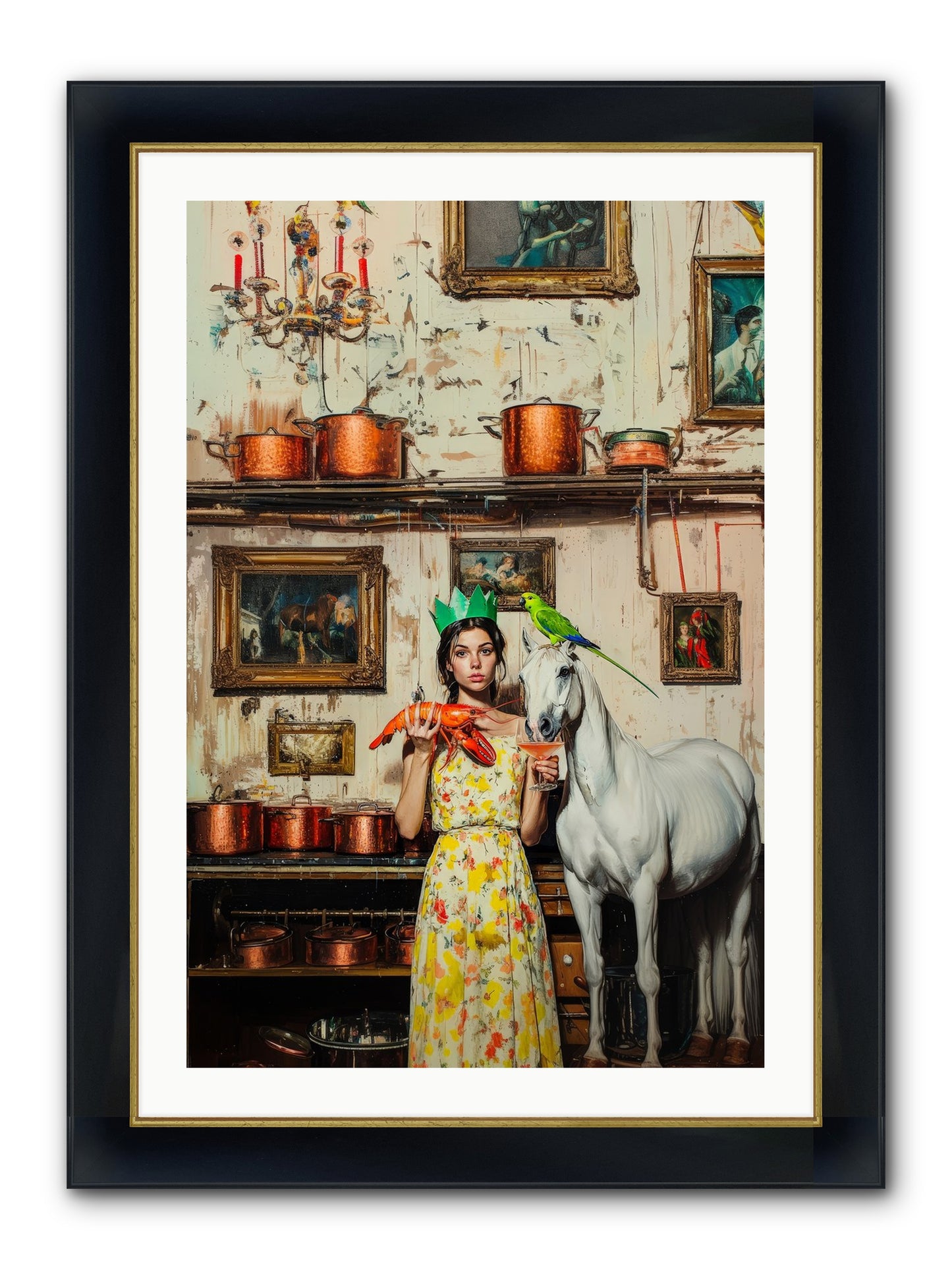 Lady Clementine's Culinary Court Framed Print - Wide Black w/Gold 24x36