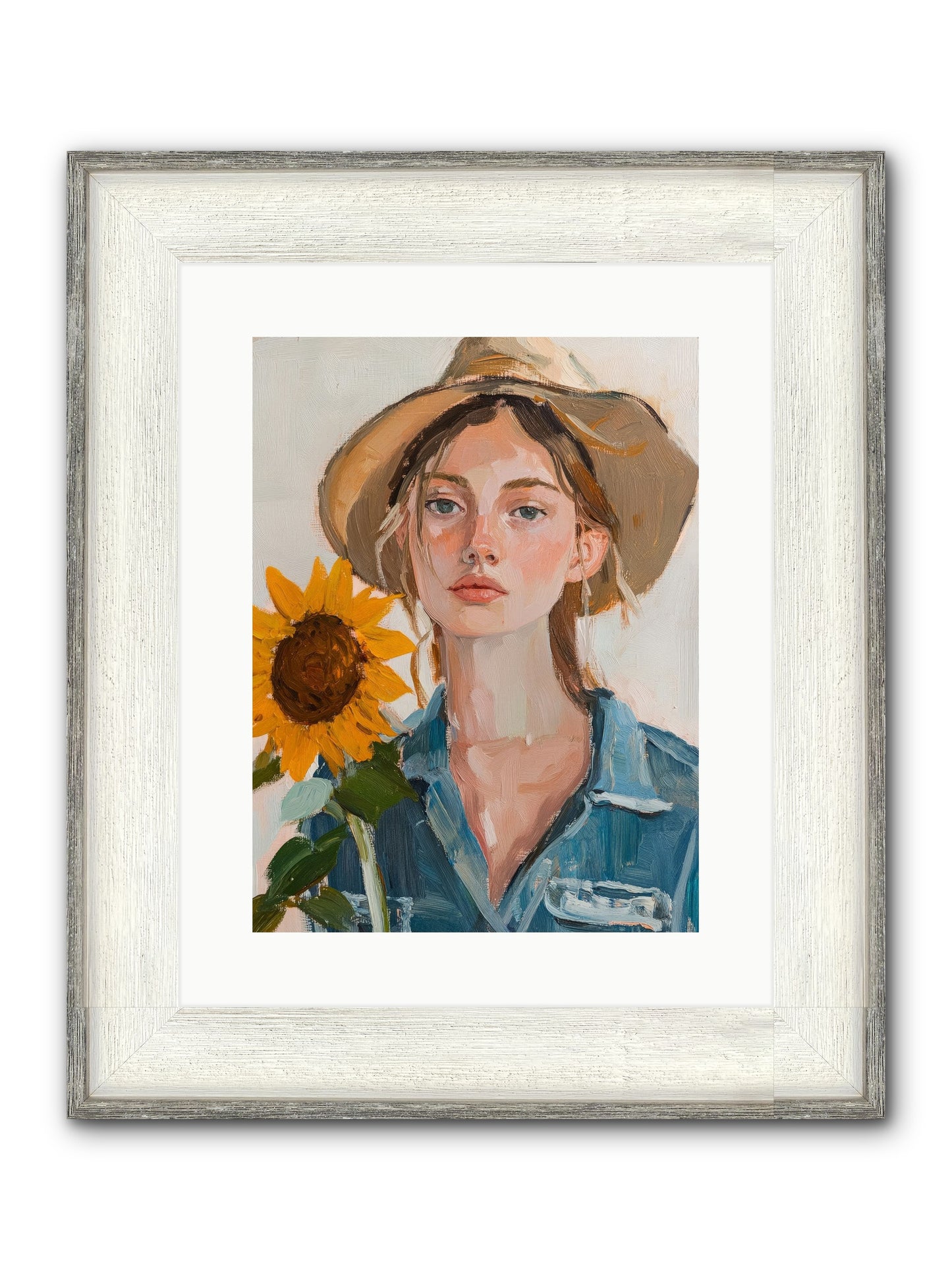 Lady Sunflower Framed Print - Driftwood White 12x16