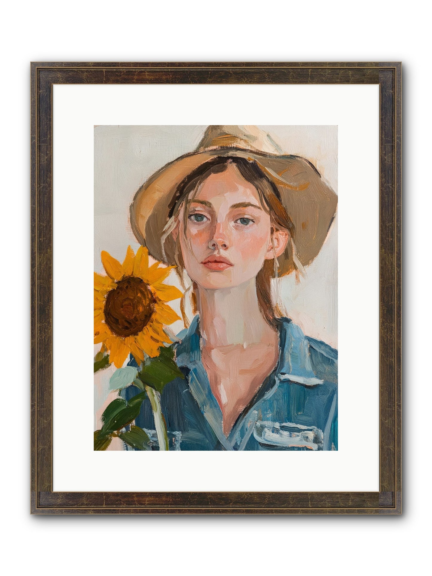 Lady Sunflower Framed Print - Slimwoods Black/Gold 12x16
