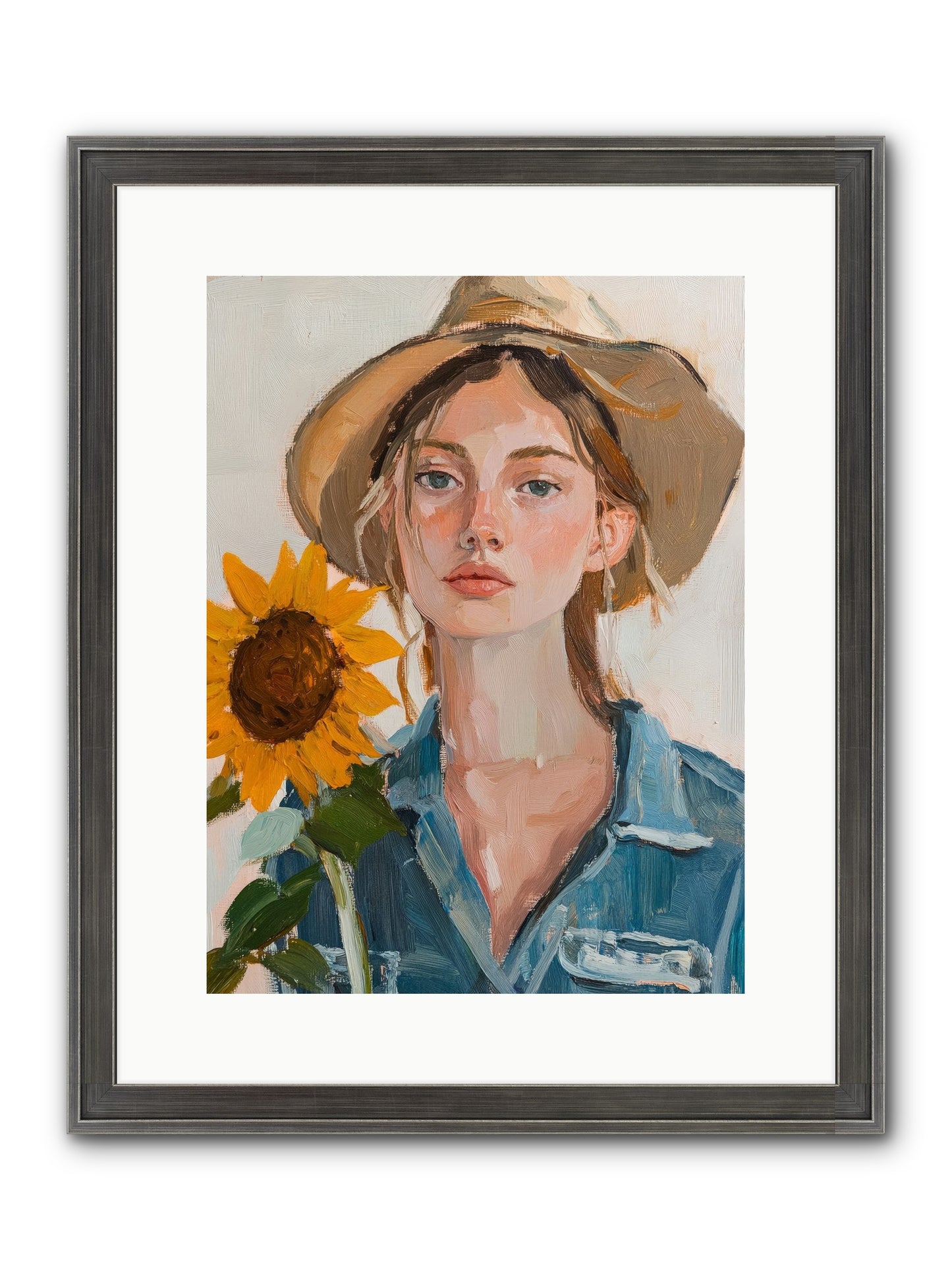 Lady Sunflower Framed Print - Slimwoods Black/Silver 12x16