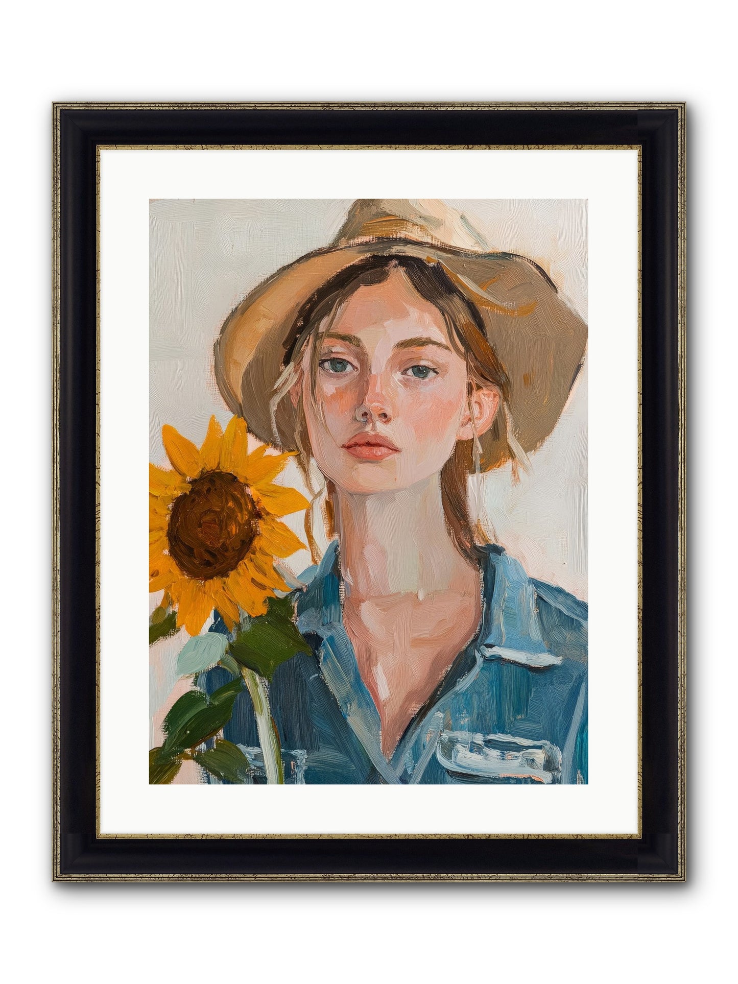 Lady Sunflower Framed Print - Black & Gold 18x24
