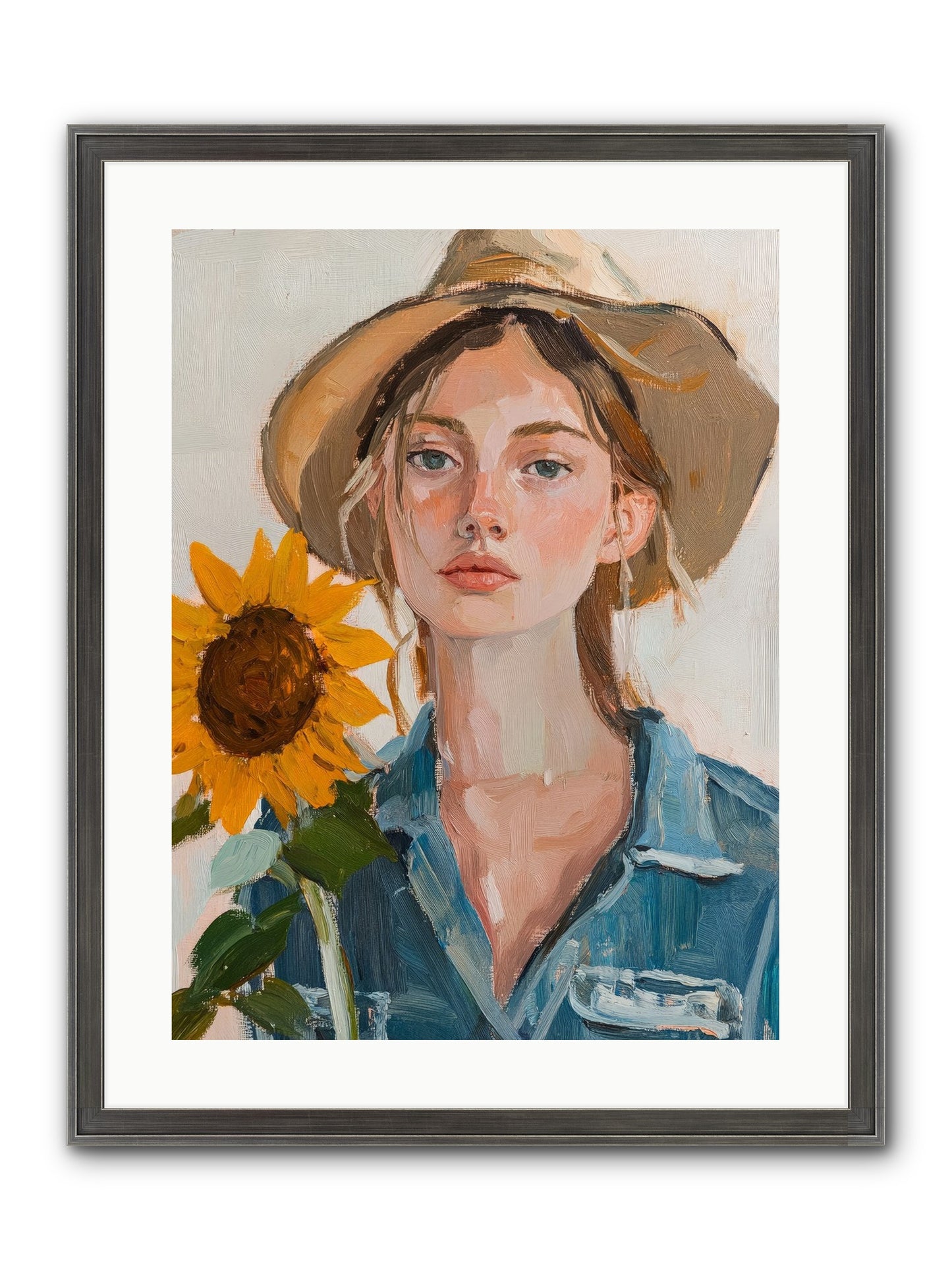 Lady Sunflower Framed Print - Slimwoods Black/Silver 18x24