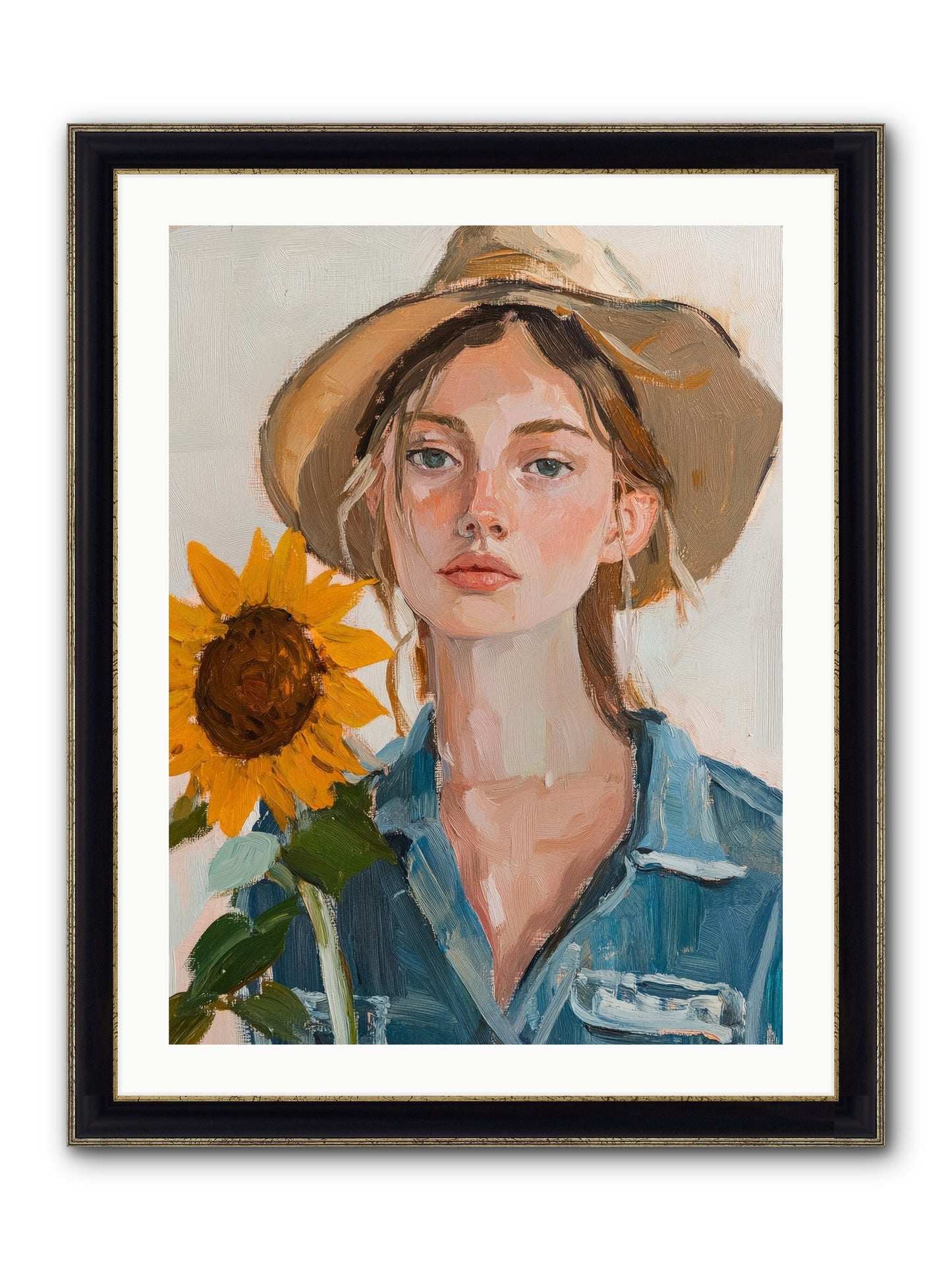 Lady Sunflower Framed Print - Black & Gold 24x32