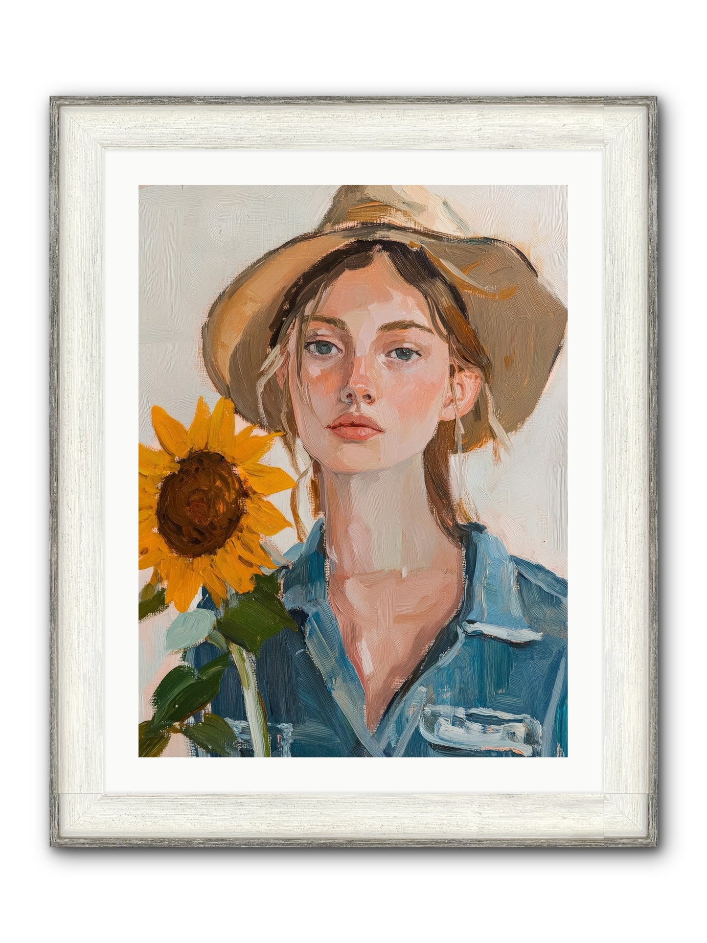Lady Sunflower Framed Print - Driftwood White 24x32