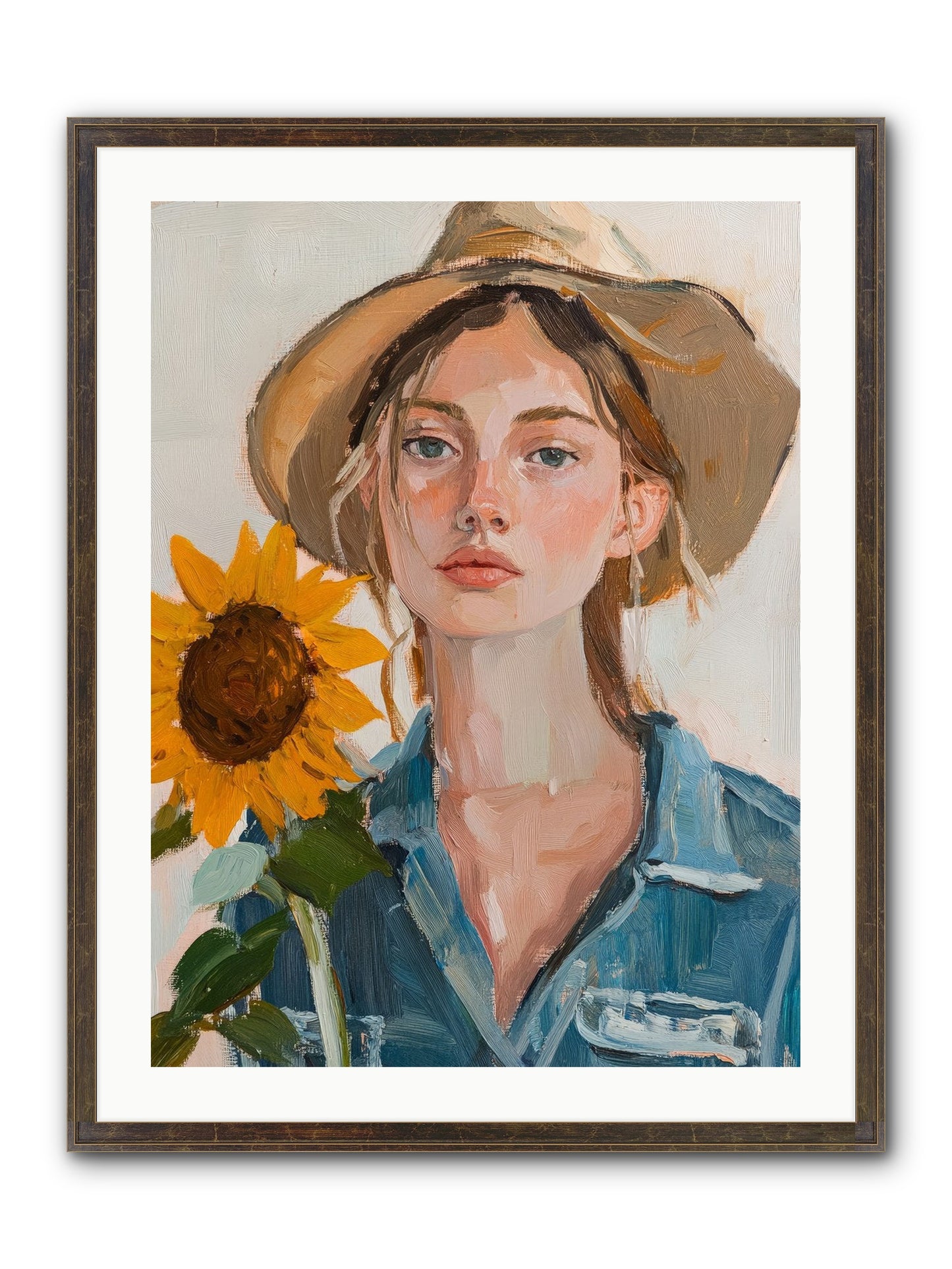 Lady Sunflower Framed Print - Slimwoods Black/Gold 24x32