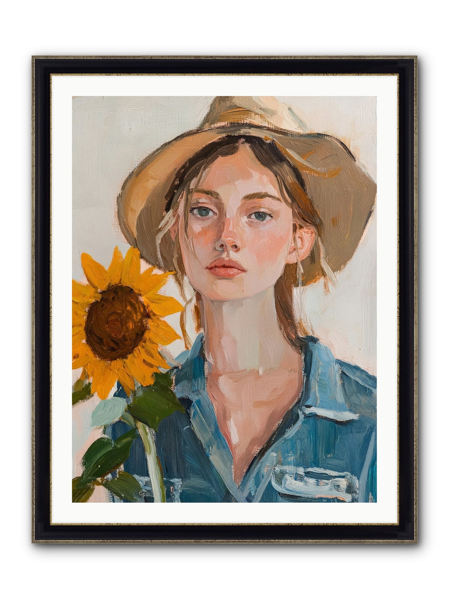 Lady Sunflower Framed Print - Black & Gold 30x40