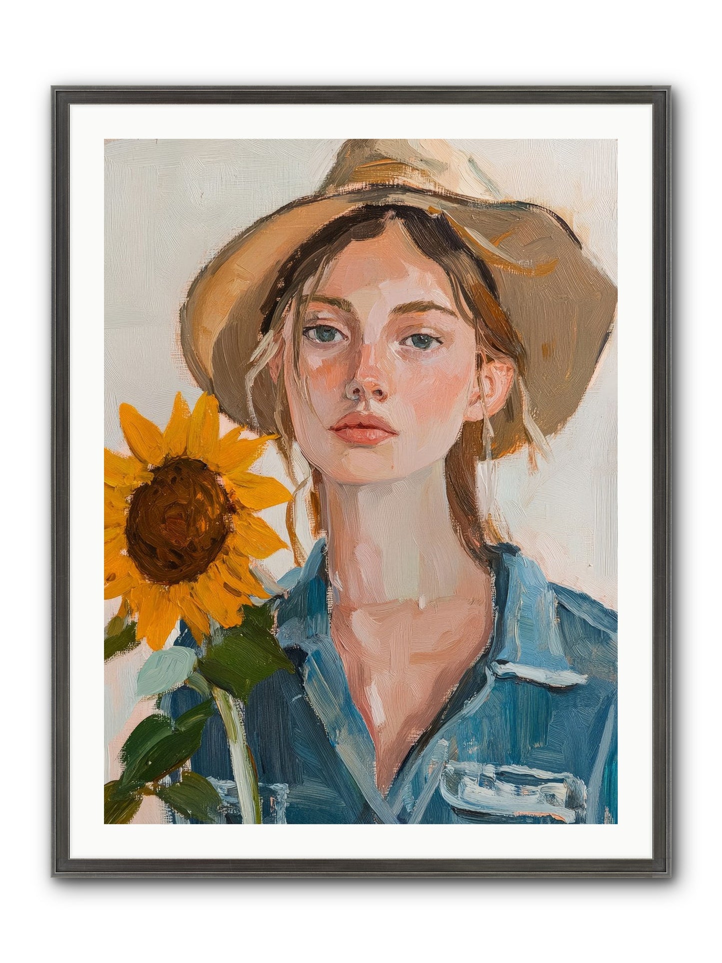 Lady Sunflower Framed Print - Slimwoods Black/Silver 30x40