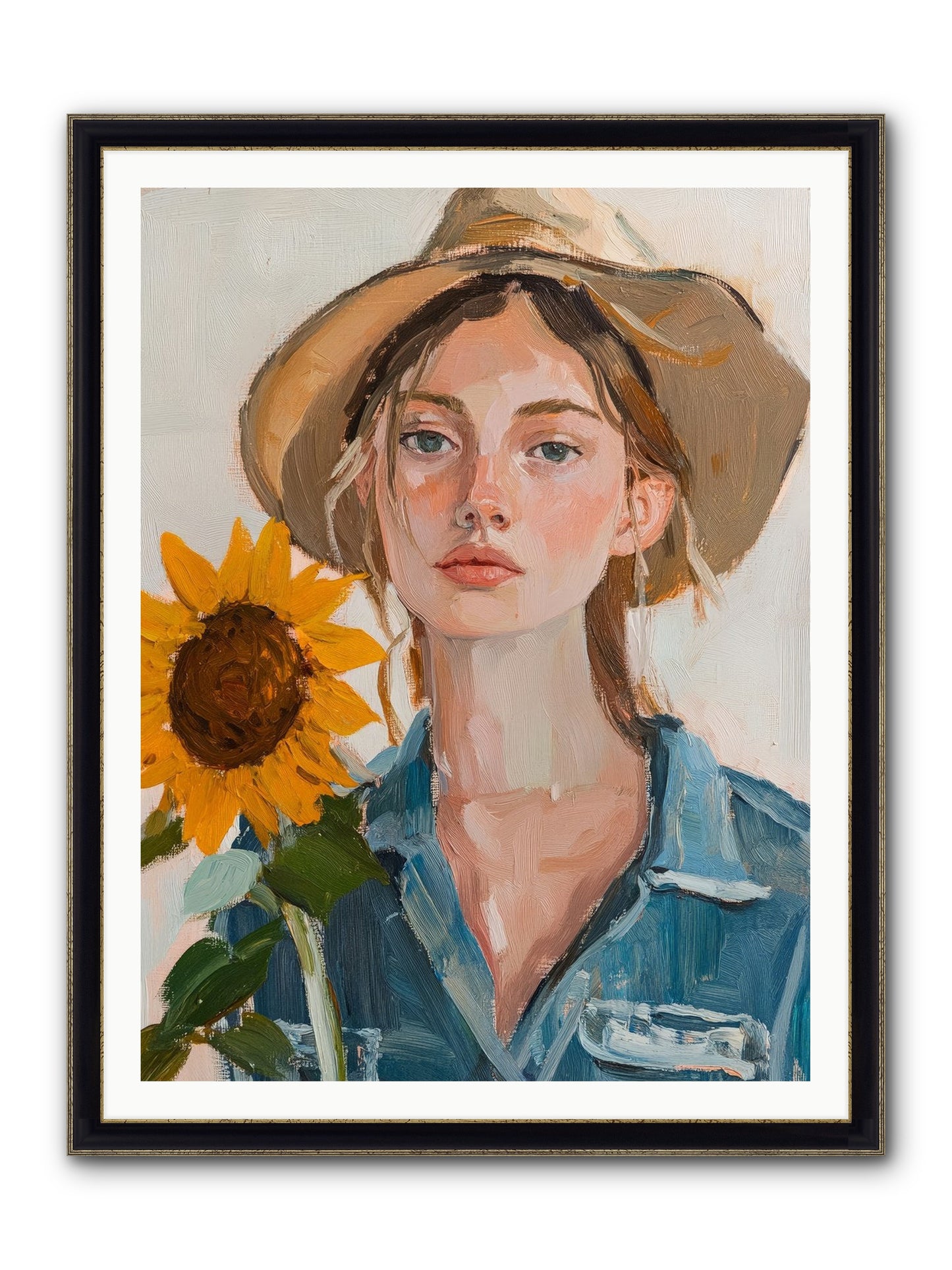 Lady Sunflower Framed Print - Black & Gold 36x48