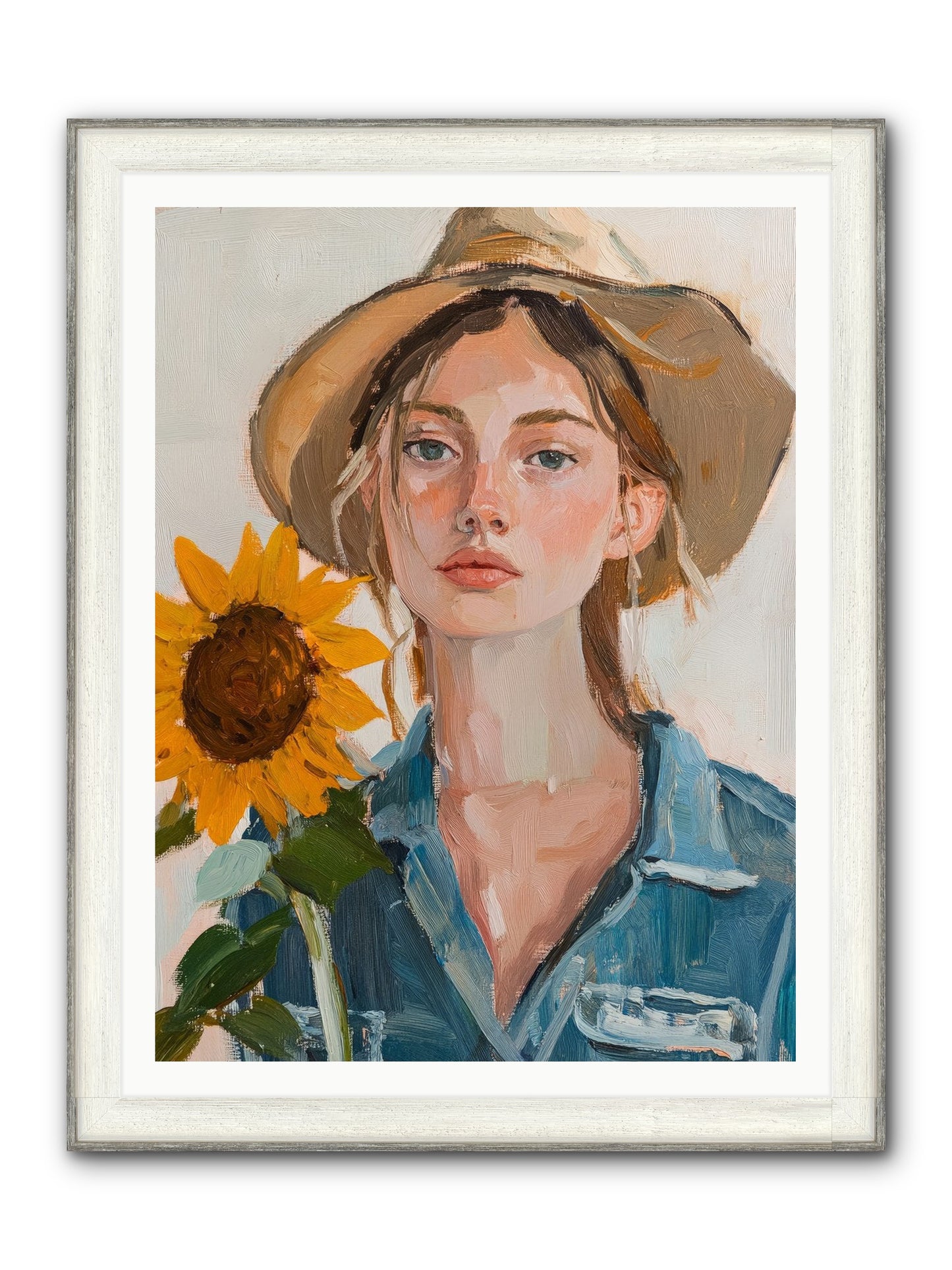 Lady Sunflower Framed Print - Driftwood White 36x48