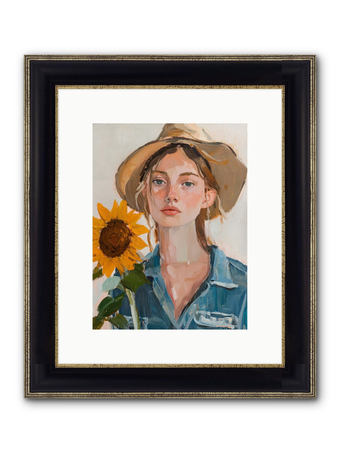 Lady Sunflower Framed Print - Black & Gold 9x12