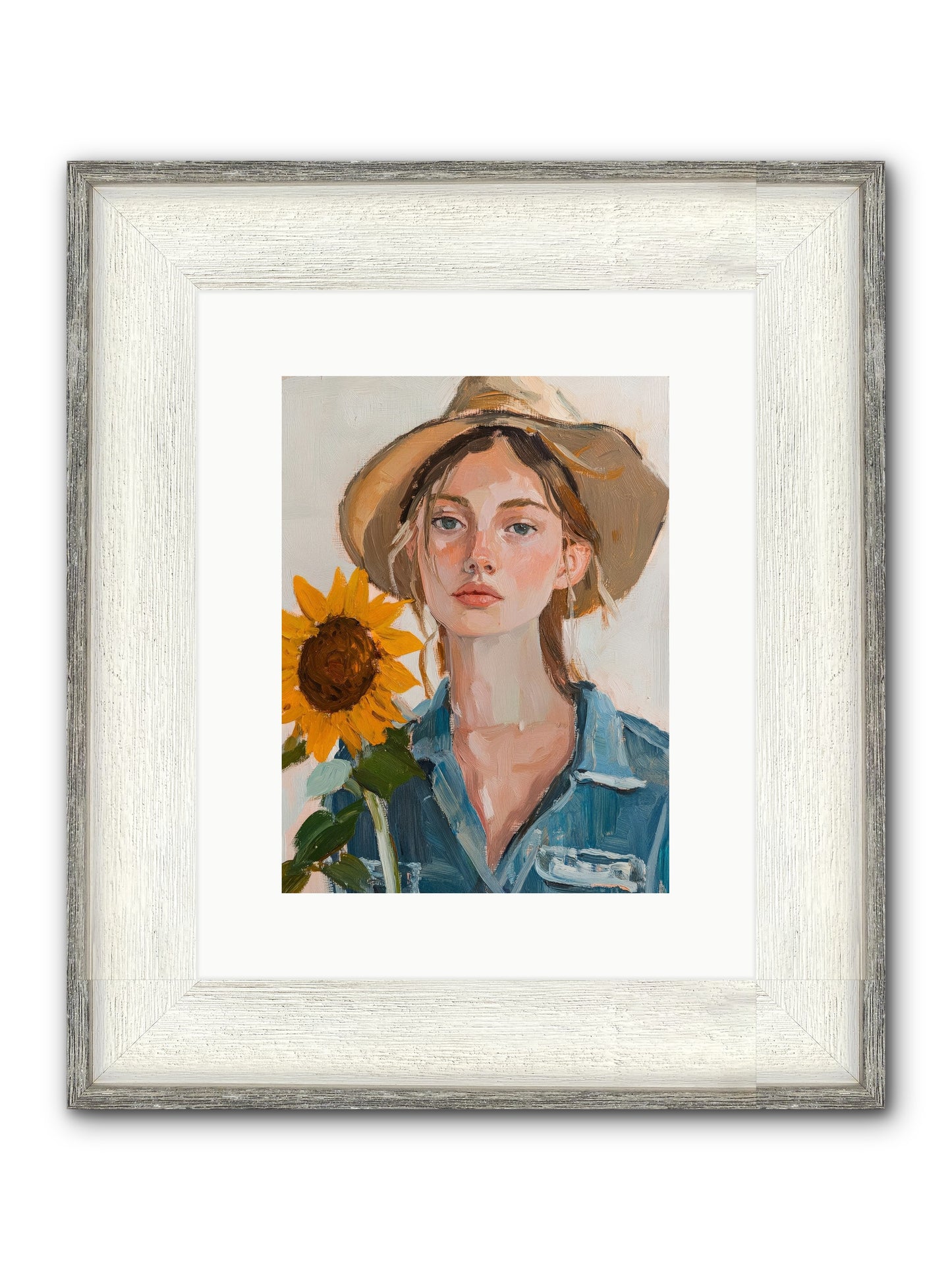 Lady Sunflower Framed Print - Driftwood White 9x12